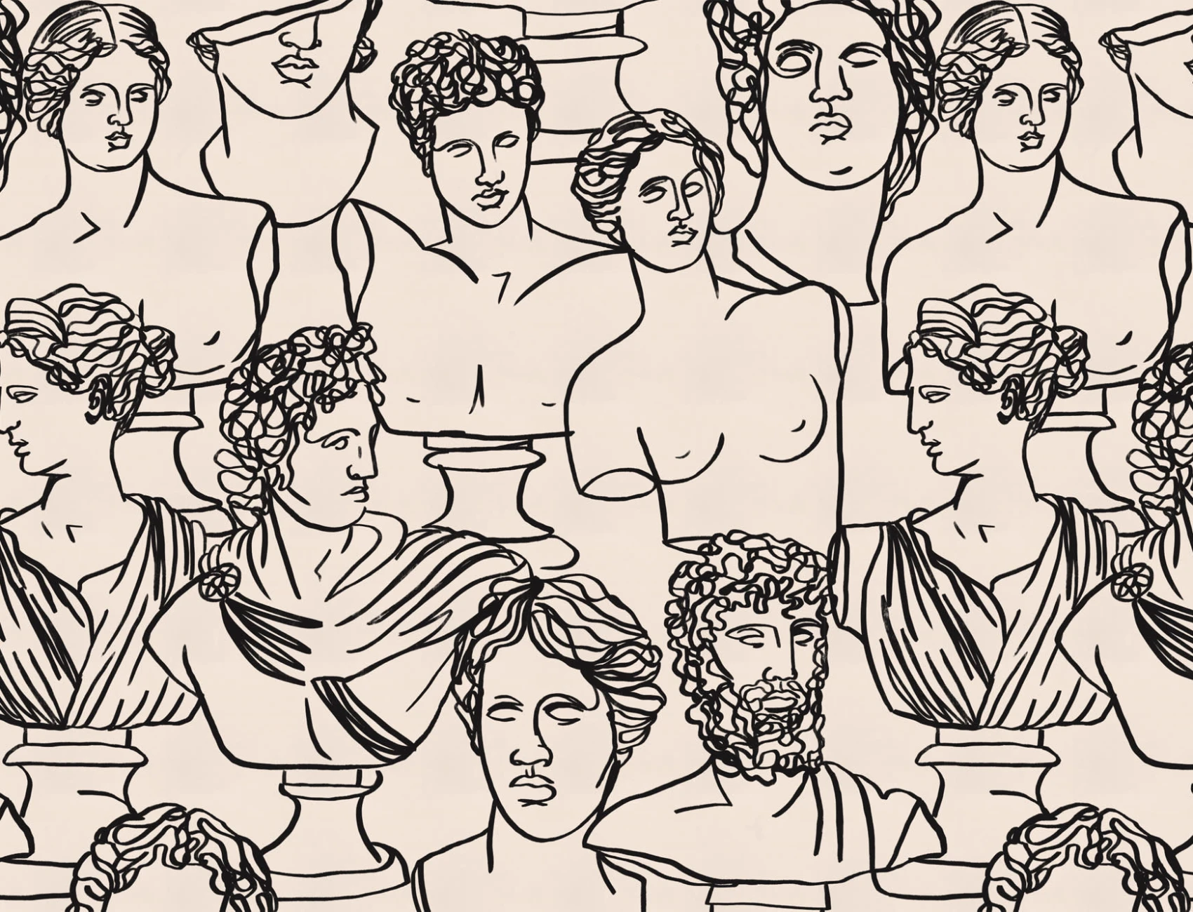 Linie neagră Desen grecesc Dumnezeu Statuie model Wallpaper Mural