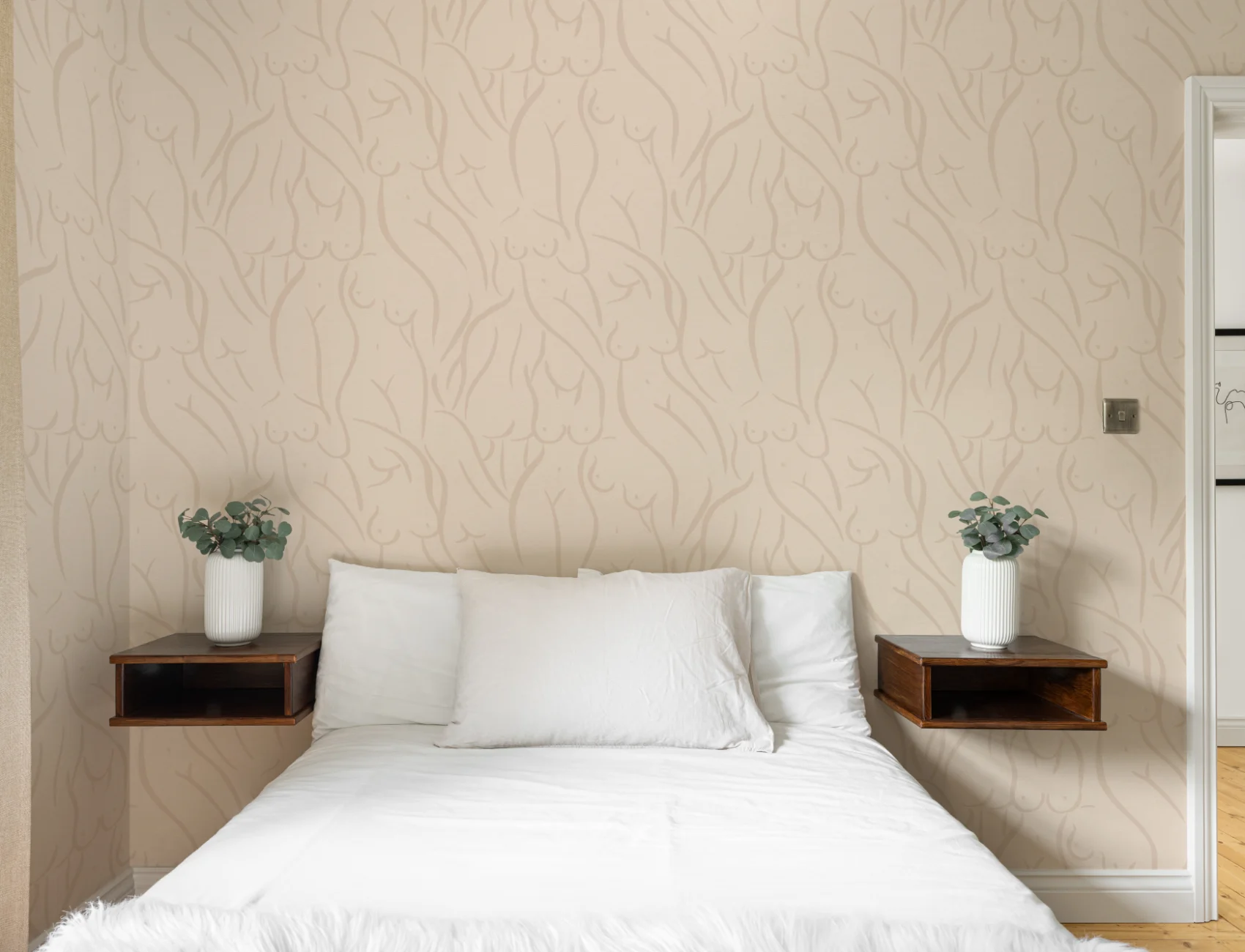 Beige Nude Woman Figure Drawing Repeat Pattern Wallpaper