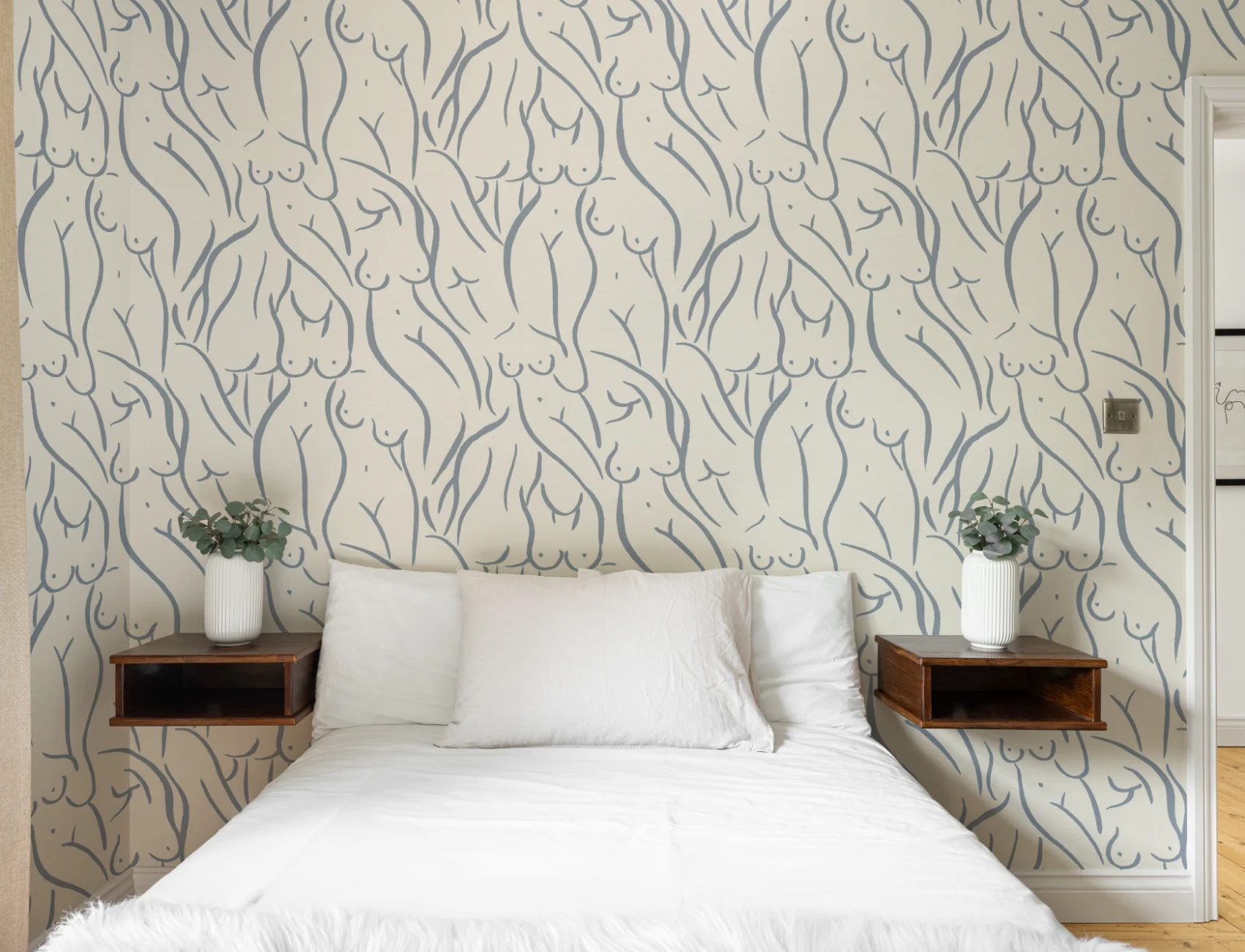 Papier peint motif femme nue en bleu