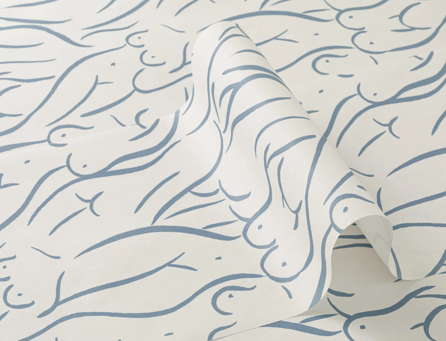 Papier peint motif femme nue en bleu