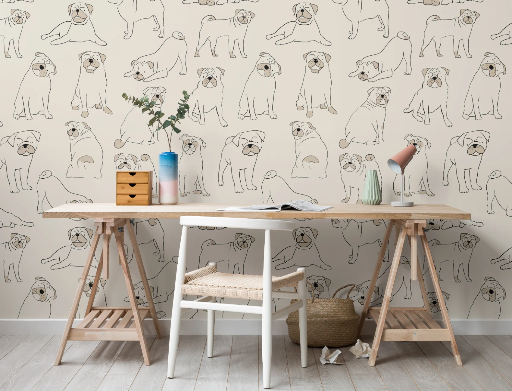 Pug Pattern Dog Wallpaper Mural