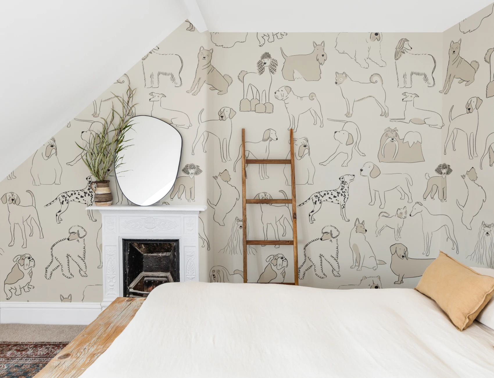 Mural Papel Pintado Neutro con Perros Bulldog Teckel y Otros