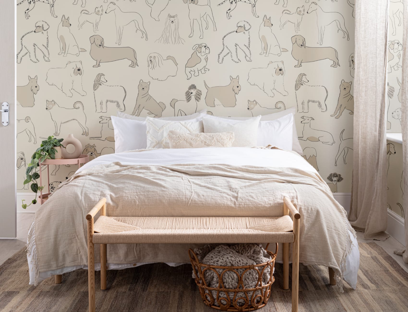 Mural Papel Pintado Neutro con Perros Bulldog Teckel y Otros