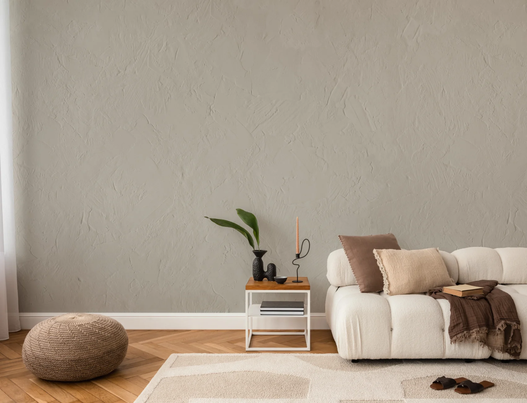 Modern Plaster Effect Mural in Stone Gray