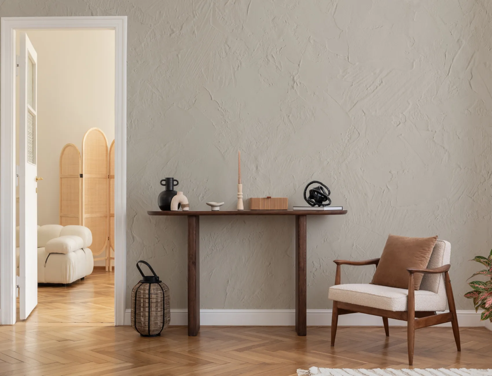 Modern Plaster Effect Mural in Stone Gray