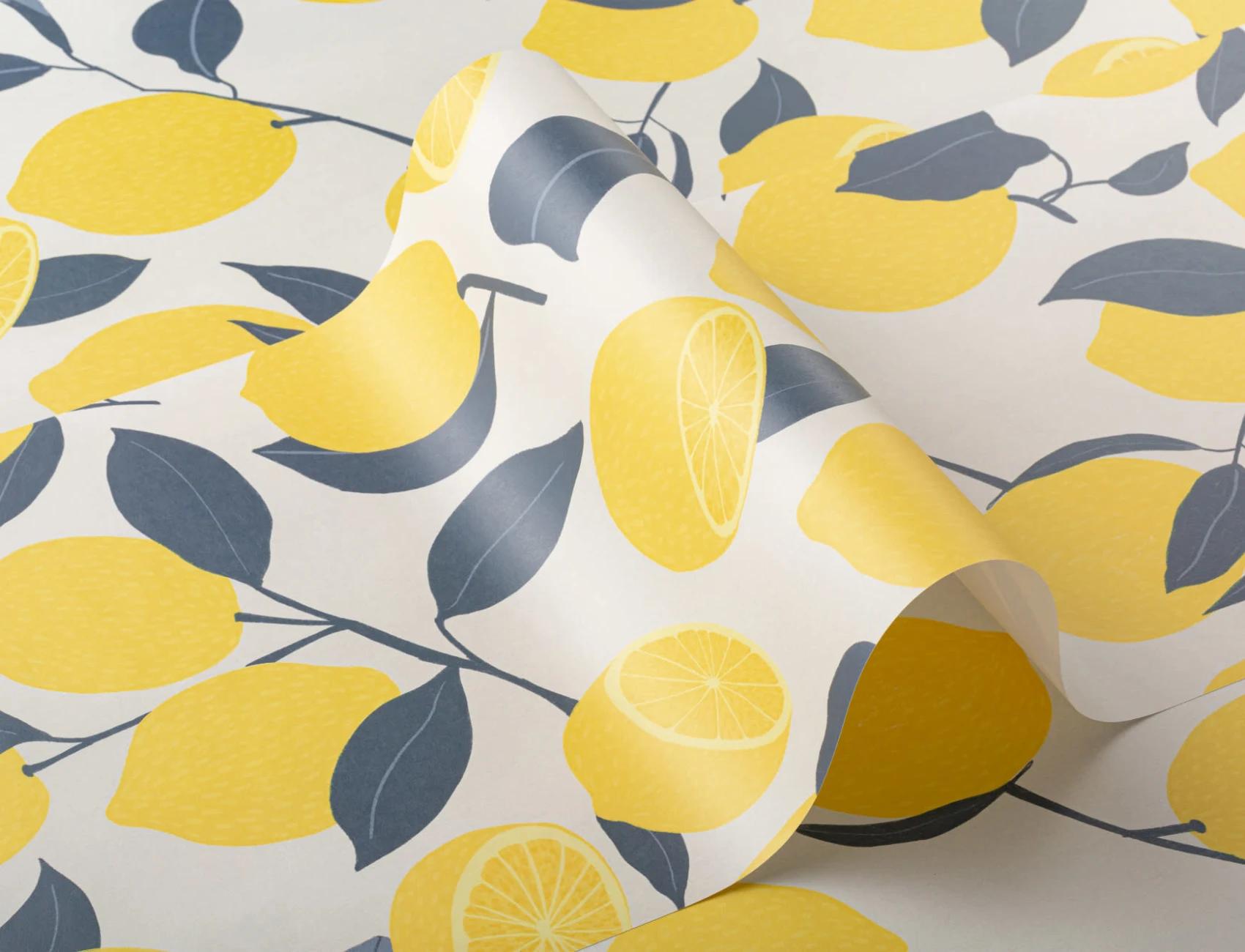 Yellow Lemon Modern Repeat Pattern Wallpaper