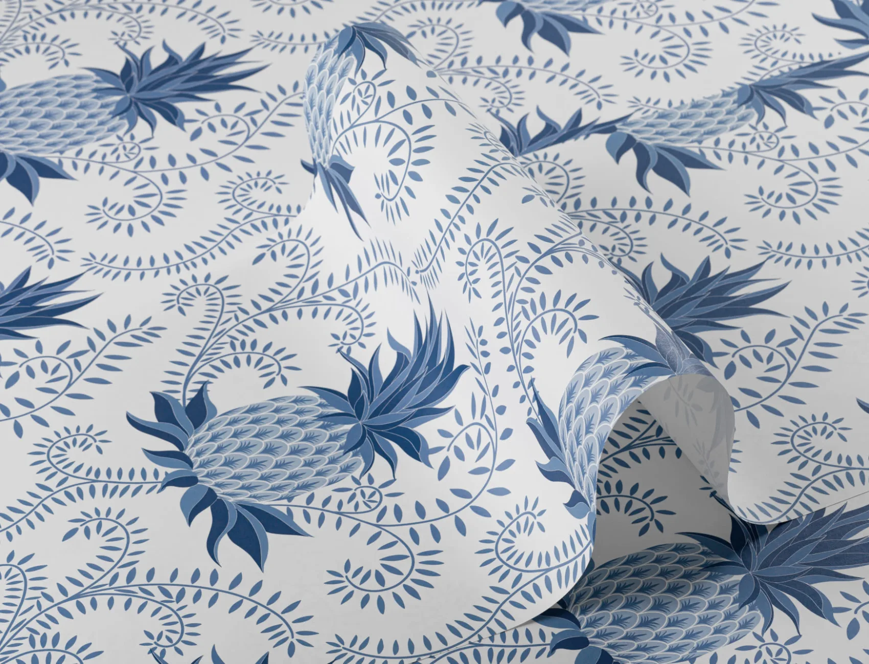Blue Vintage Pineapple Repeat Pattern Wallpaper