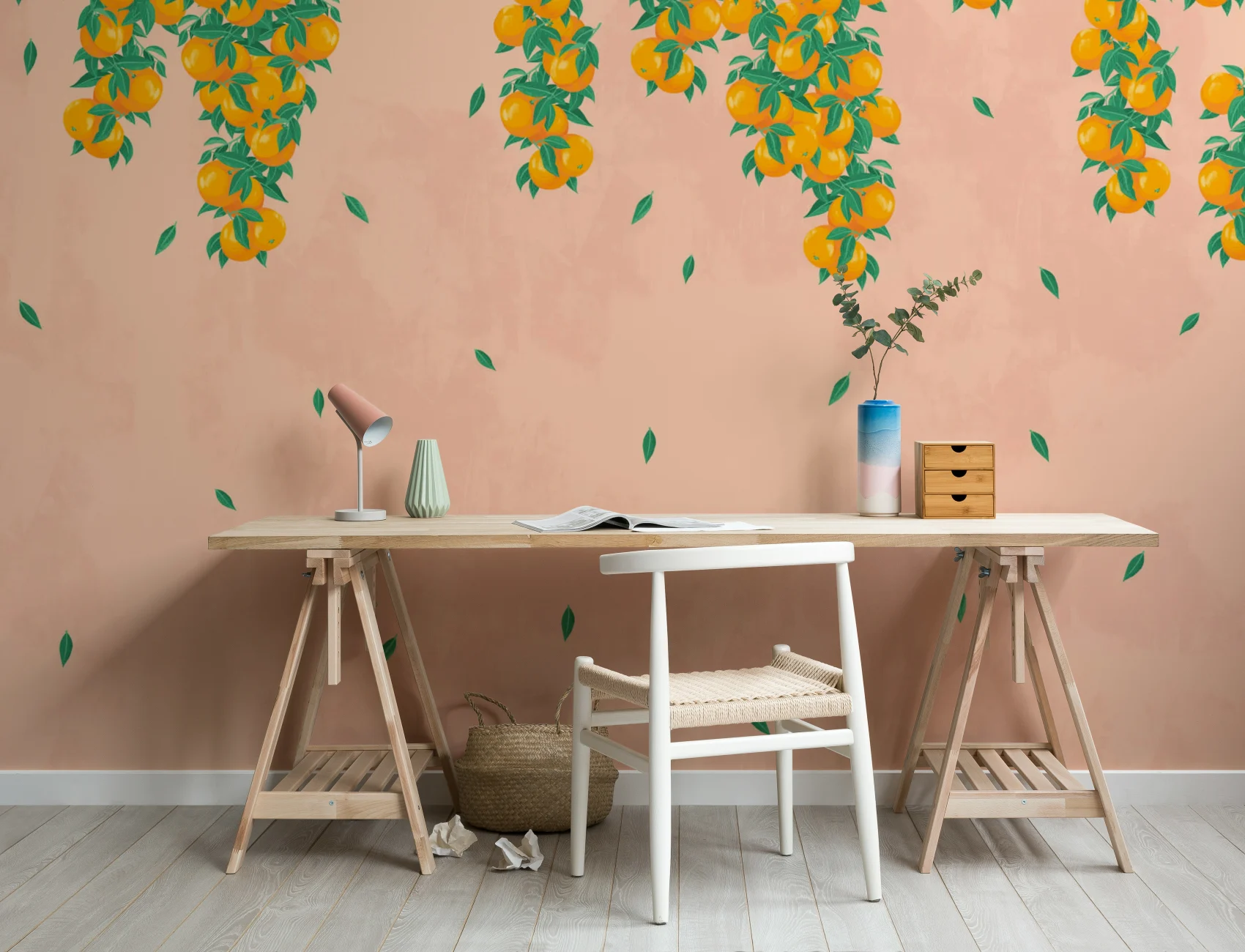 Pink & Orange Fruit Painterly Wallpaper Mural
