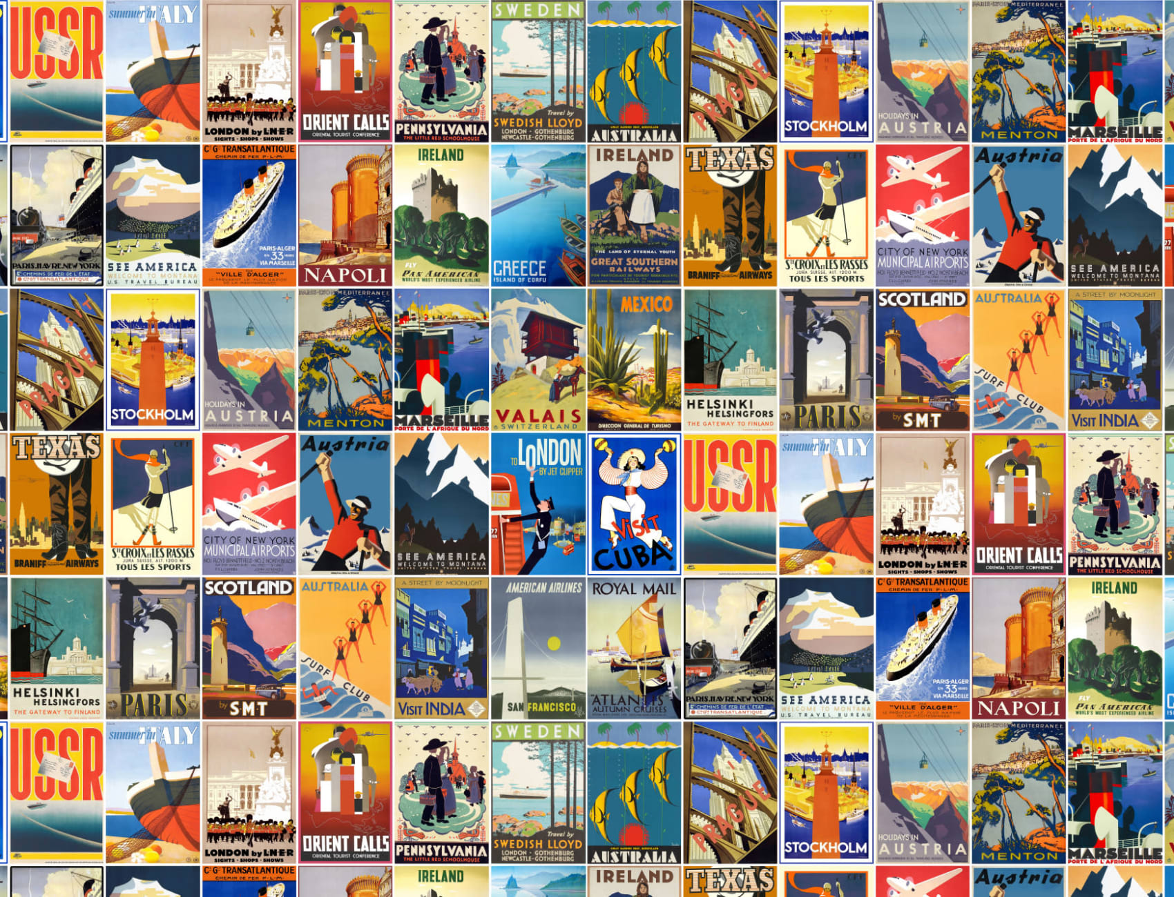Carta da Parati Tema Viaggi con Poster Vintage