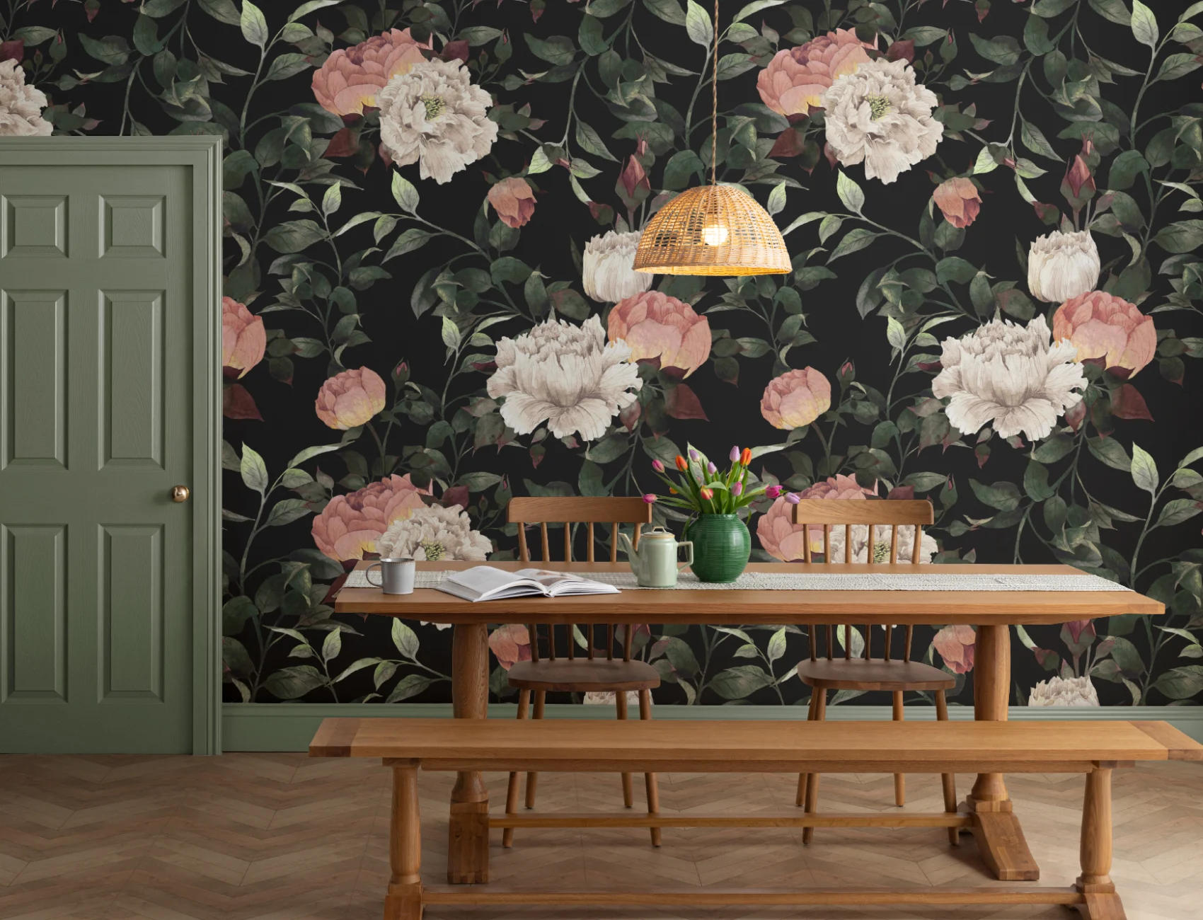 Dark Vintage Floral Wallpaper Mural
