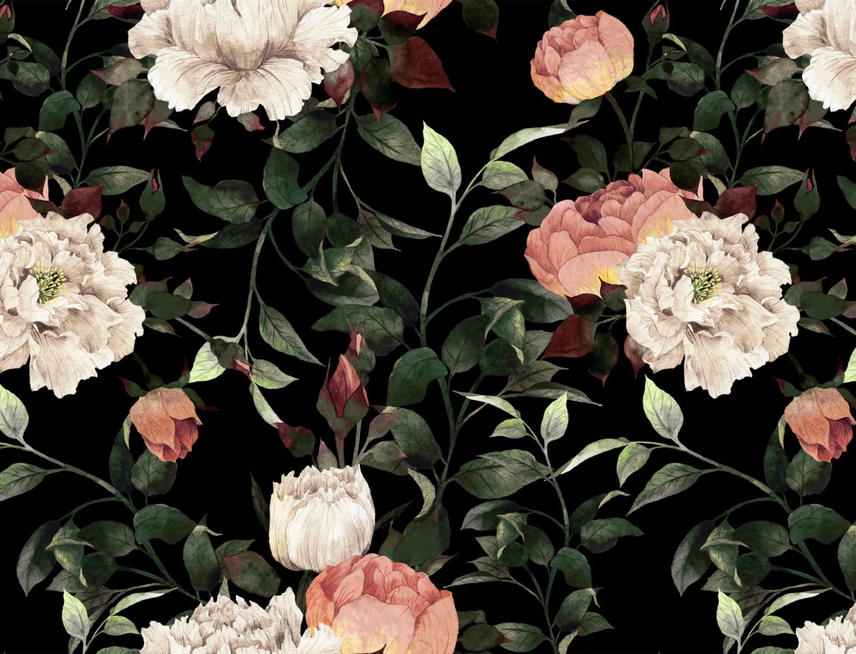 Dark Vintage Floral Wallpaper Mural