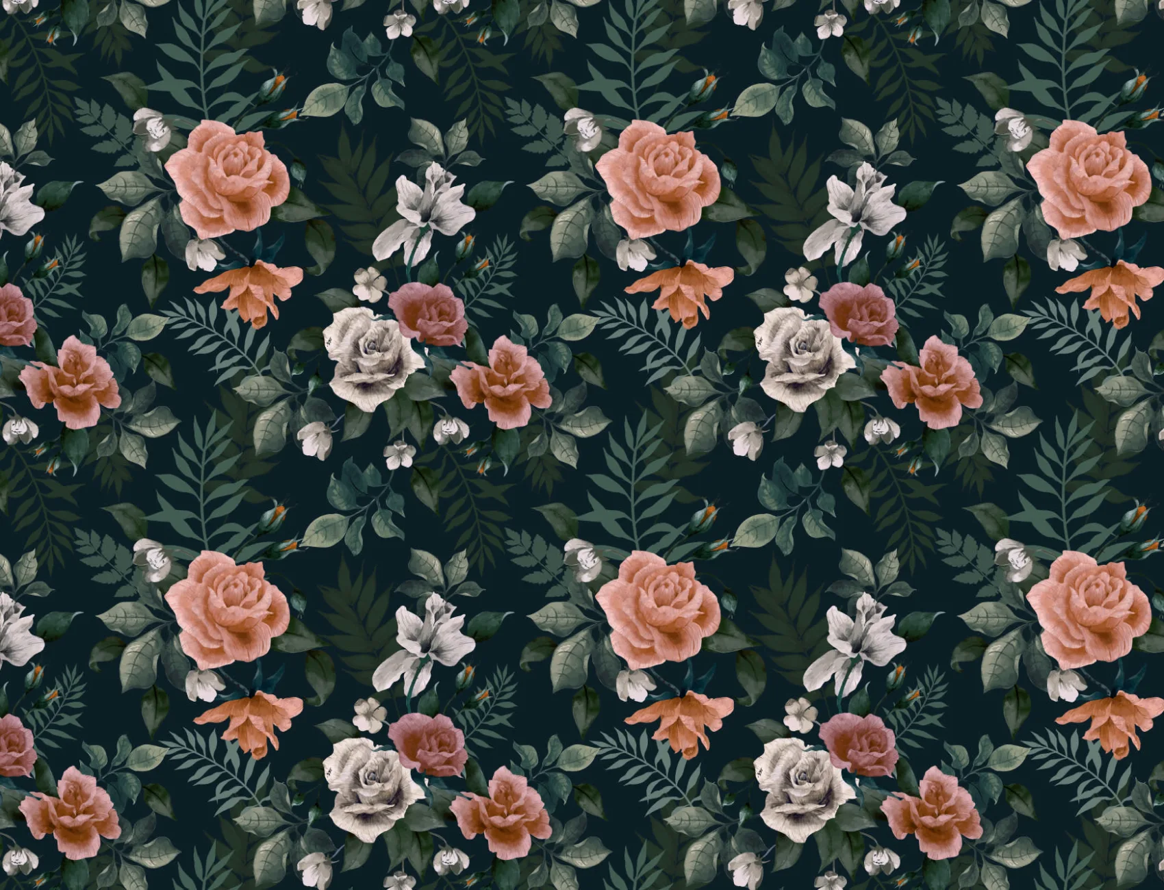 Mural de papel de parede floral verde escuro e cor-de-rosa