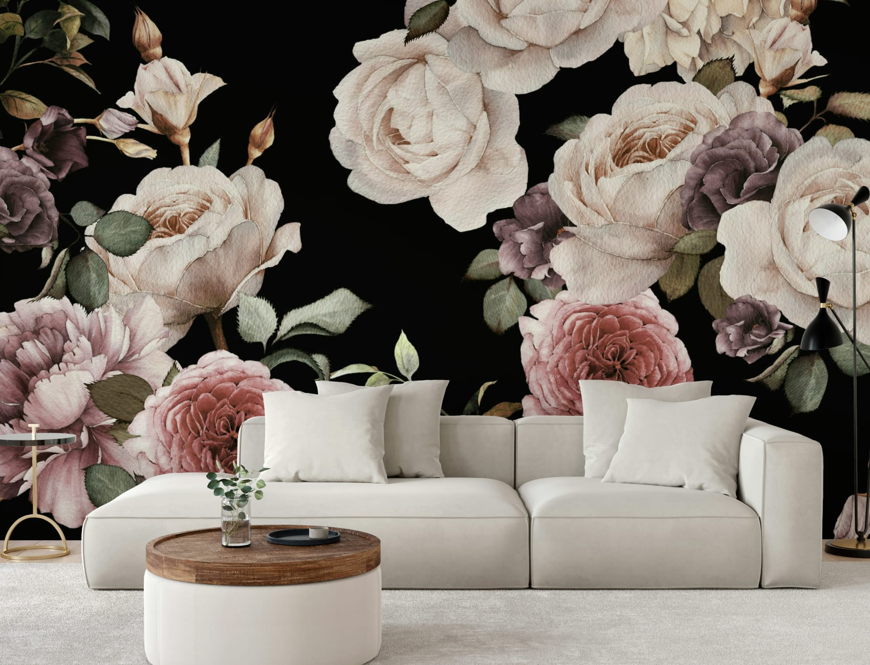 Paars & Roze Donker Bloemrijk Behang Muurschildering