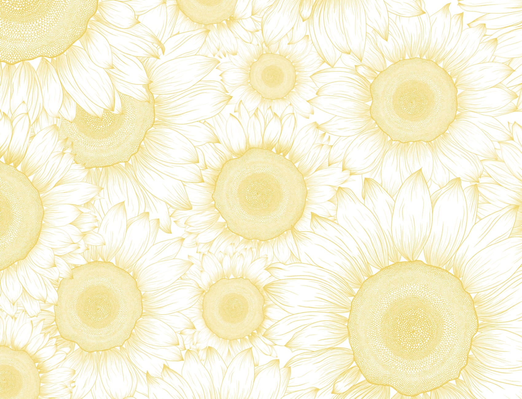 Yellow Sunflower Etch Floral Wallpaper Mural