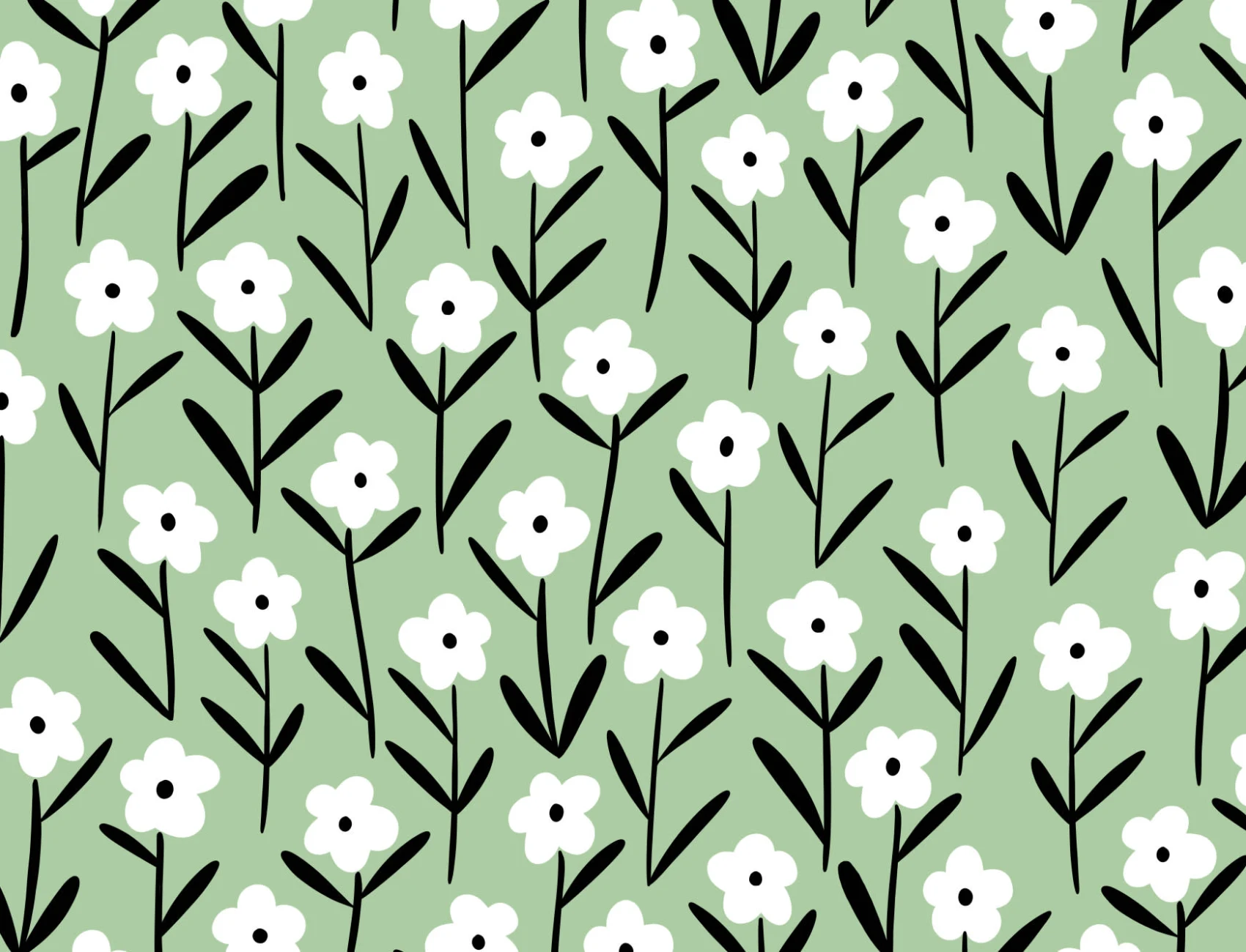 White & Green Retro Floral Wallpaper Mural