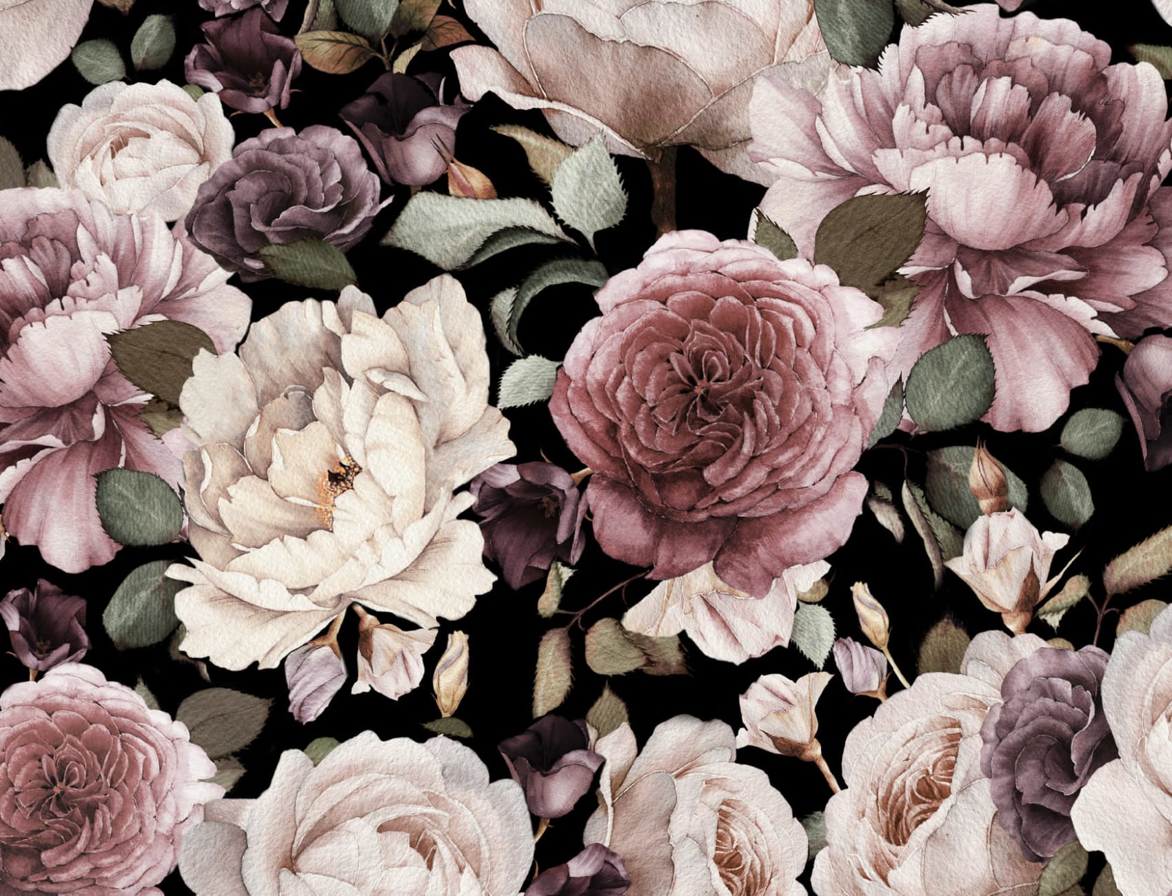 Pink & Purple Dark Floral Repeat Pattern Wallpaper