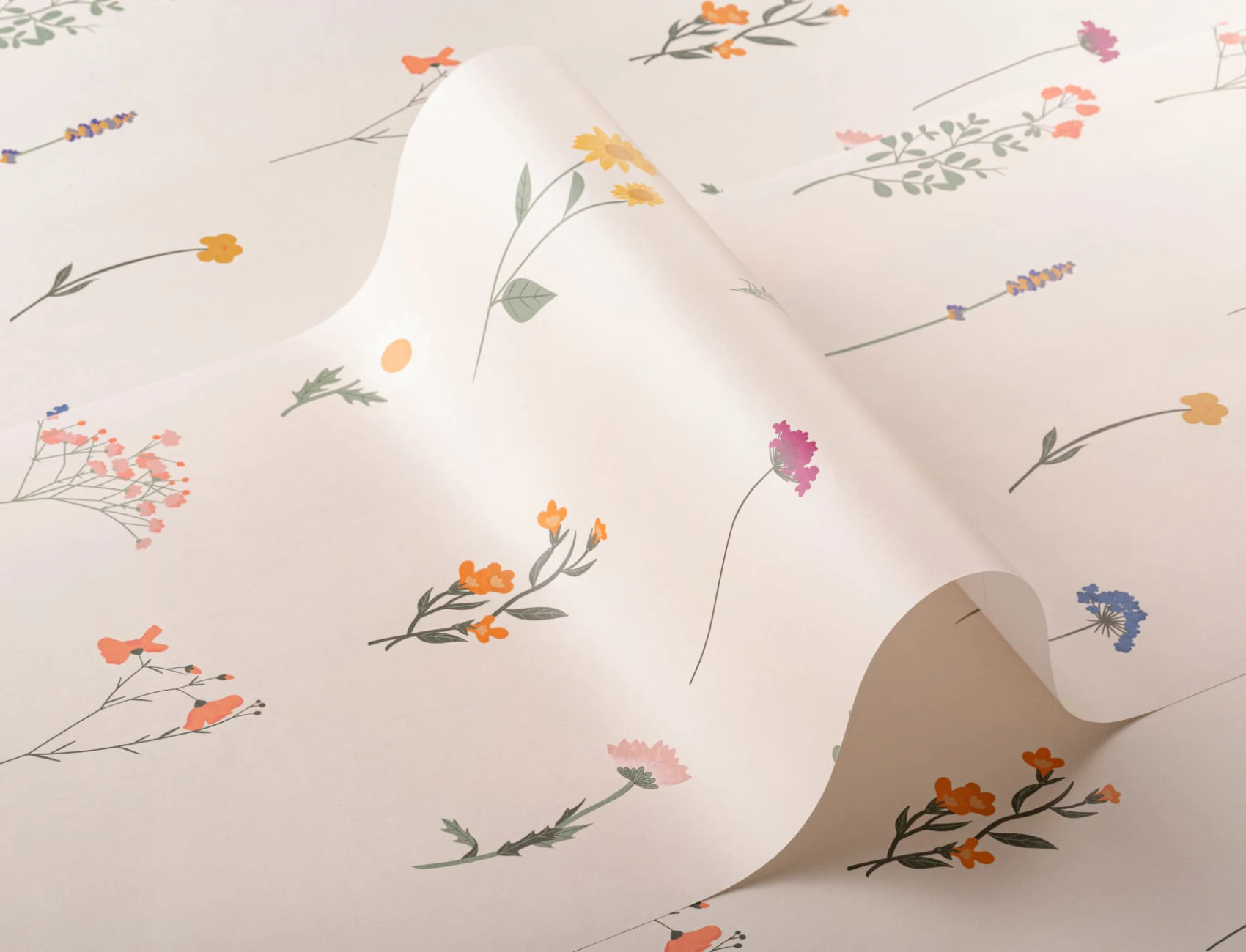Papel Pintado Motivos de Flores Prensadas sobre Fondo Crema
