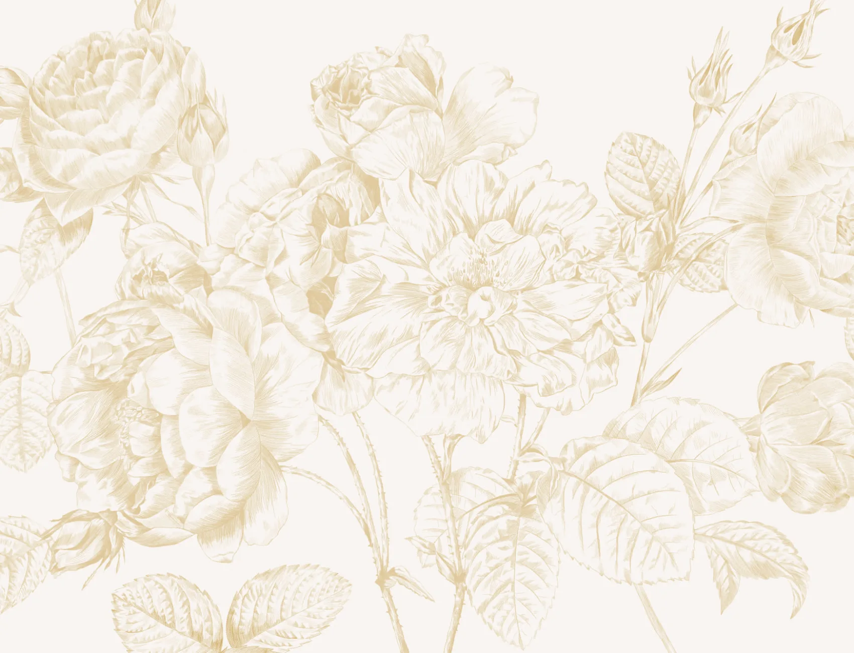 Yellow Large Illustrated Roses Wallpaper Mural