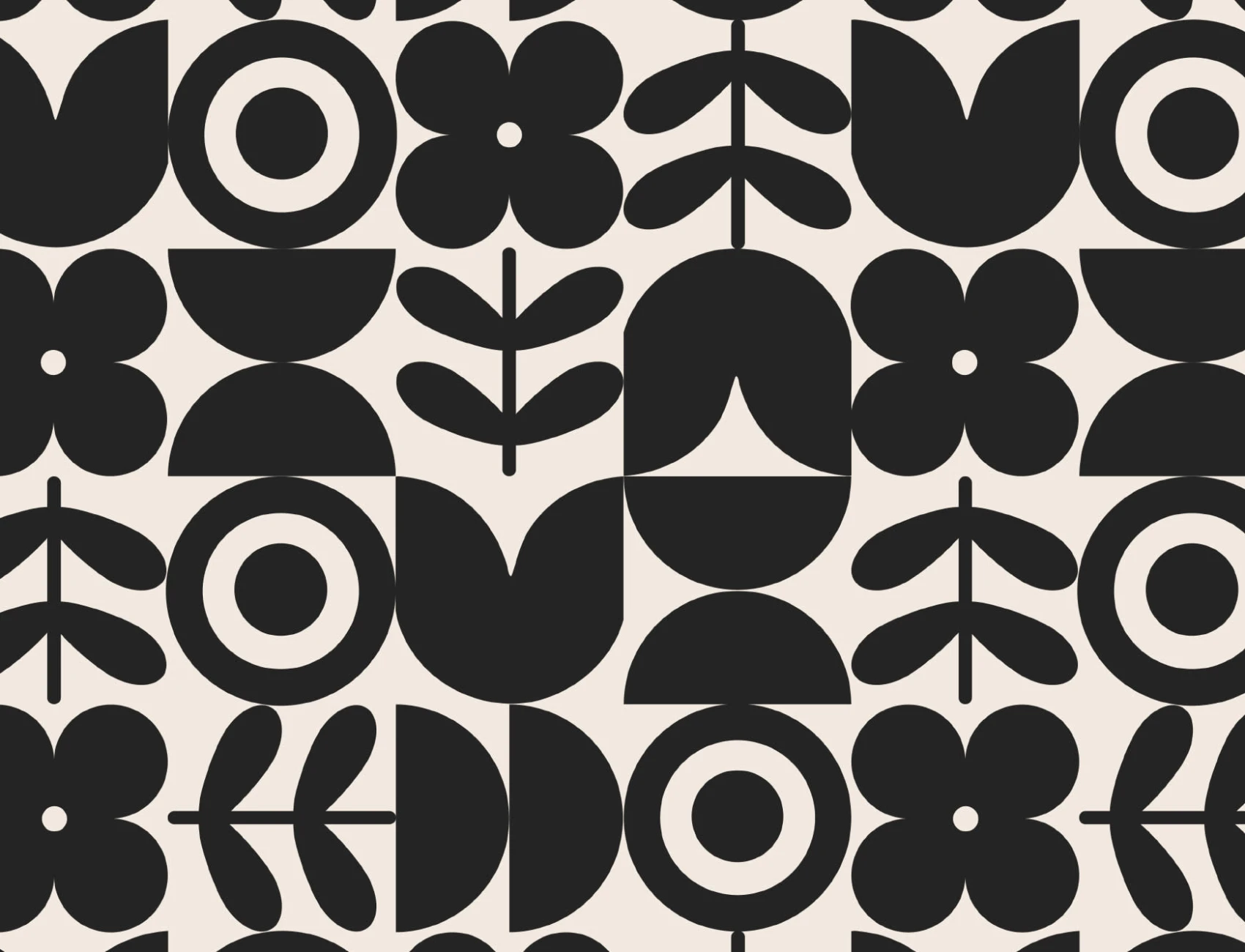 Svart geometrisk retro blomst tapet
