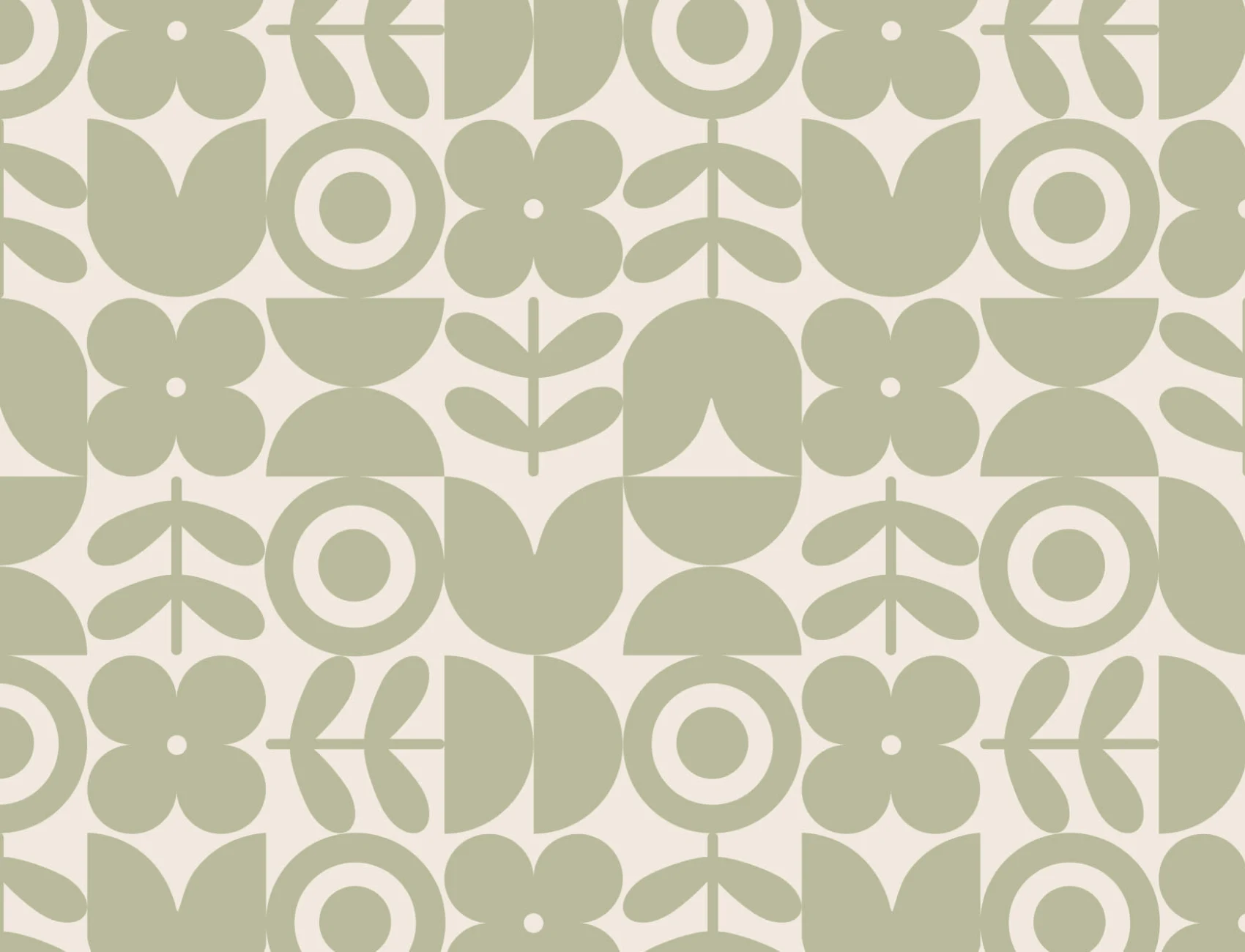 Papel de parede geométrico verde retro com padrão de repetição de flores