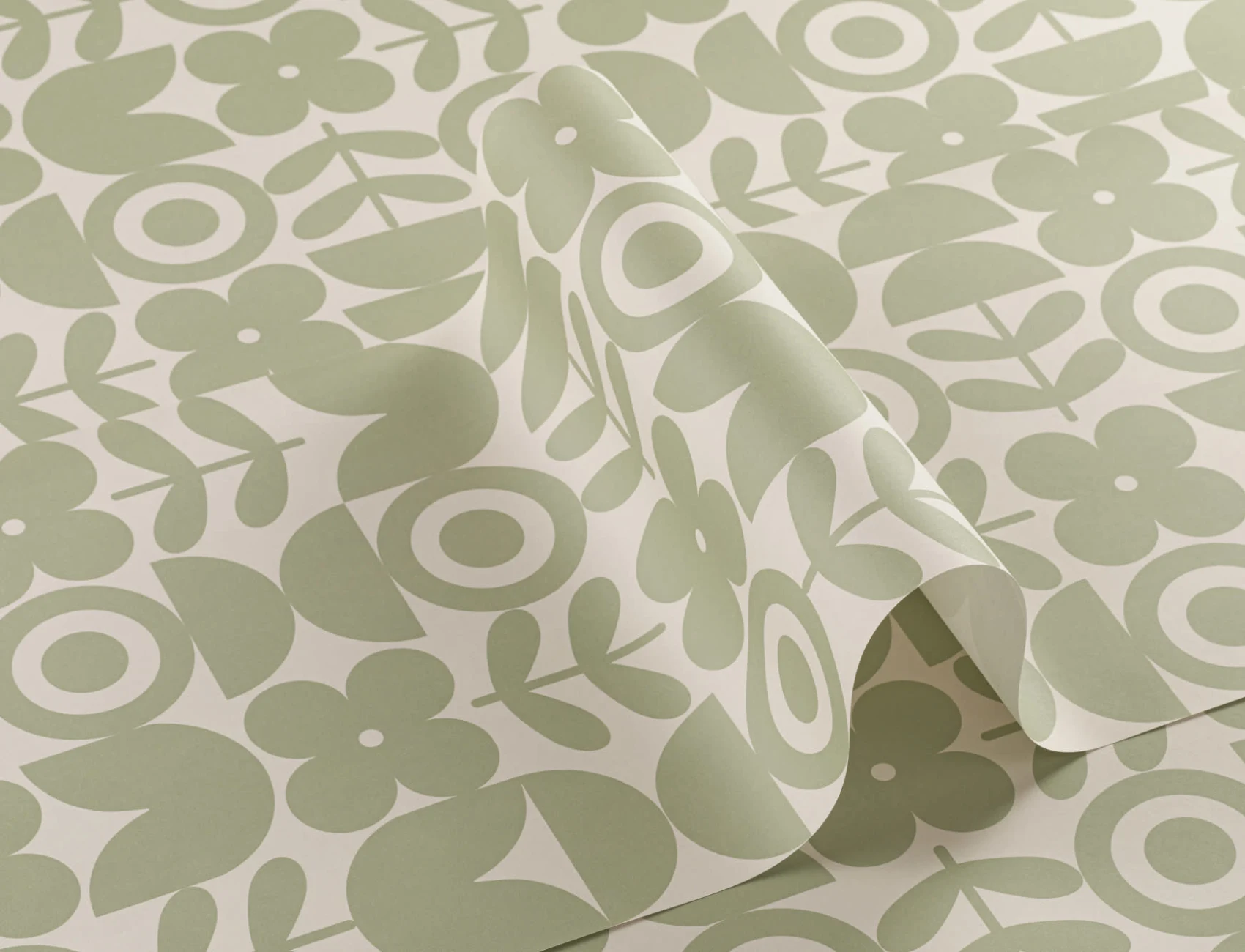 Papel de parede geométrico verde retro com padrão de repetição de flores