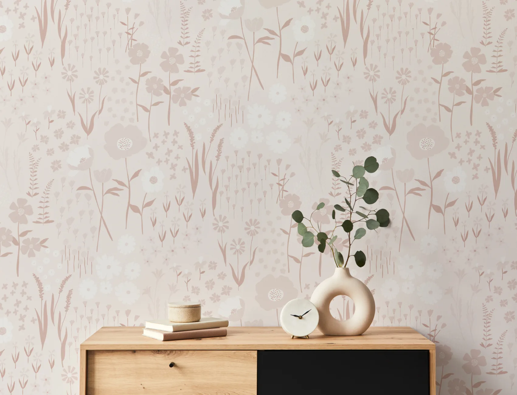 Natural Pink Botanical Flowers Repeat Pattern Wallpaper