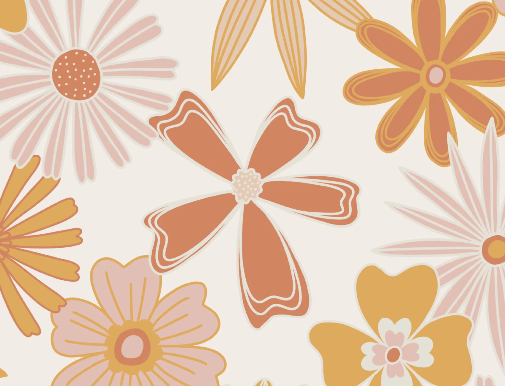 Papel Pintado Estilo Retro Naranja con Motivo Floral de los Años 70