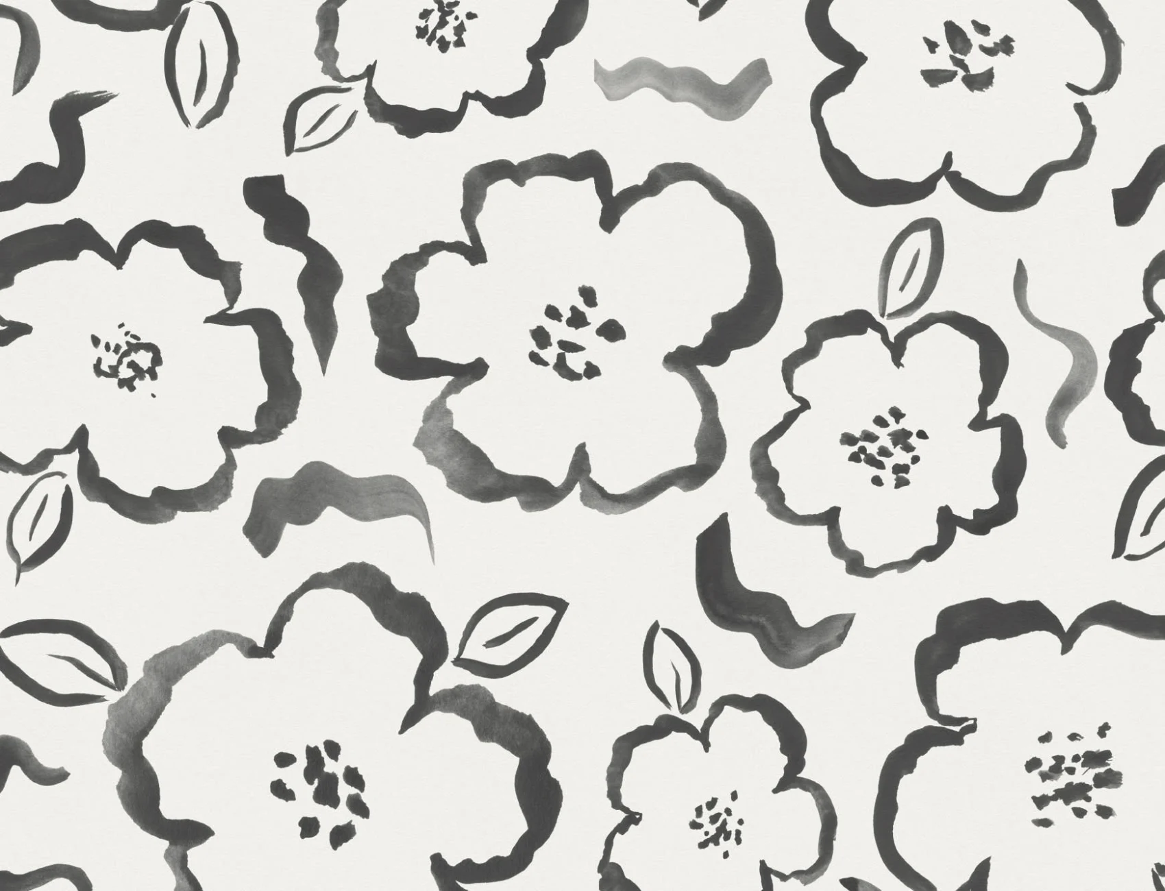 Papel de parede com padrão de repetição floral abstrato de pintura a preto e branco