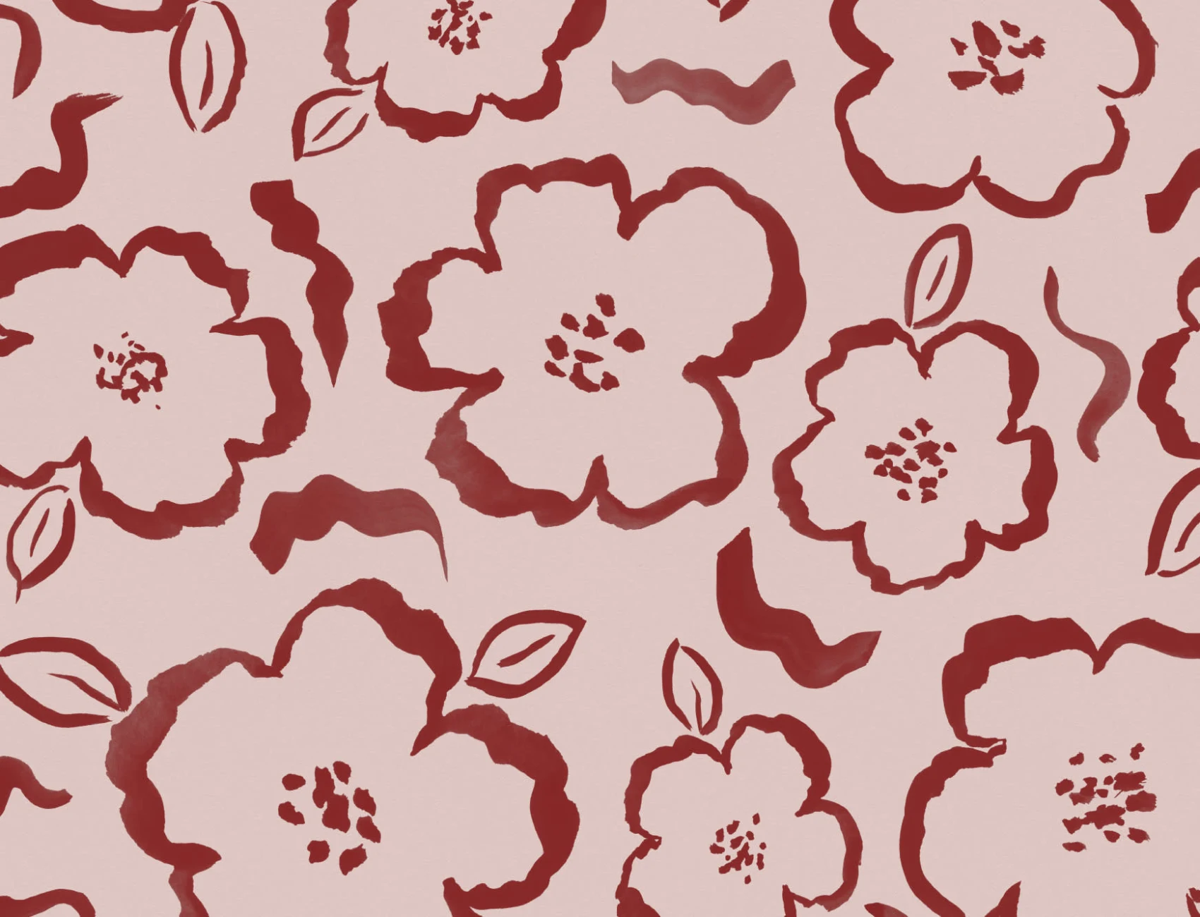Papel Pintado Rosa y Rojo con Patrón Floral a la Acuarela