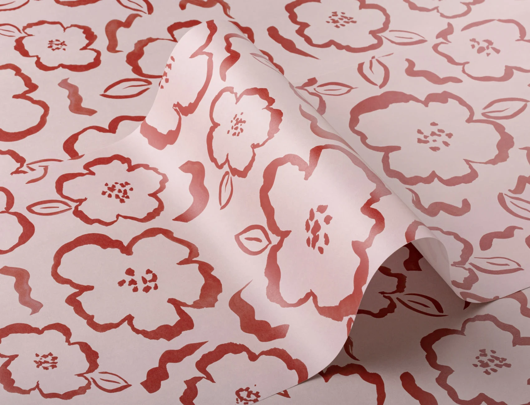 Papel Pintado Rosa y Rojo con Patrón Floral a la Acuarela