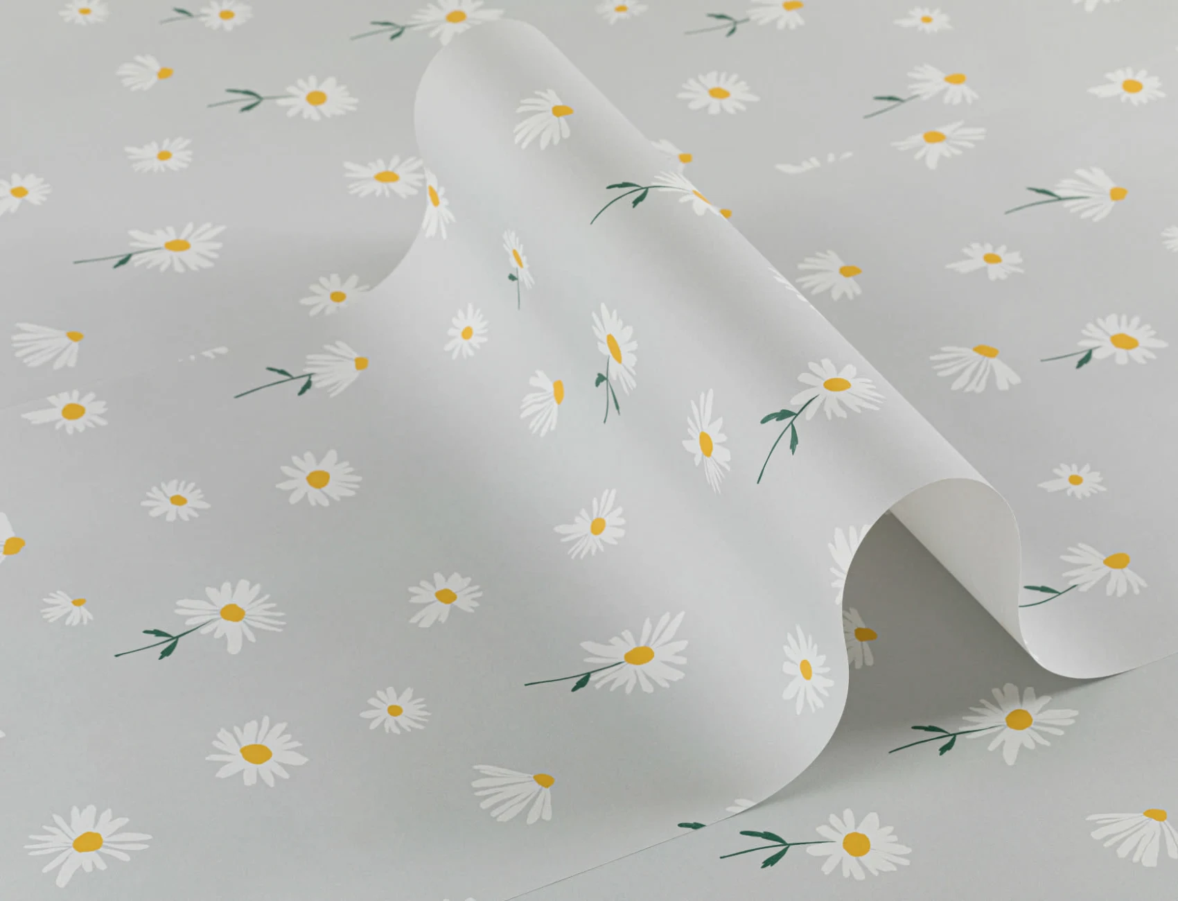 Papel Pintado Gris con Motivo de Margaritas