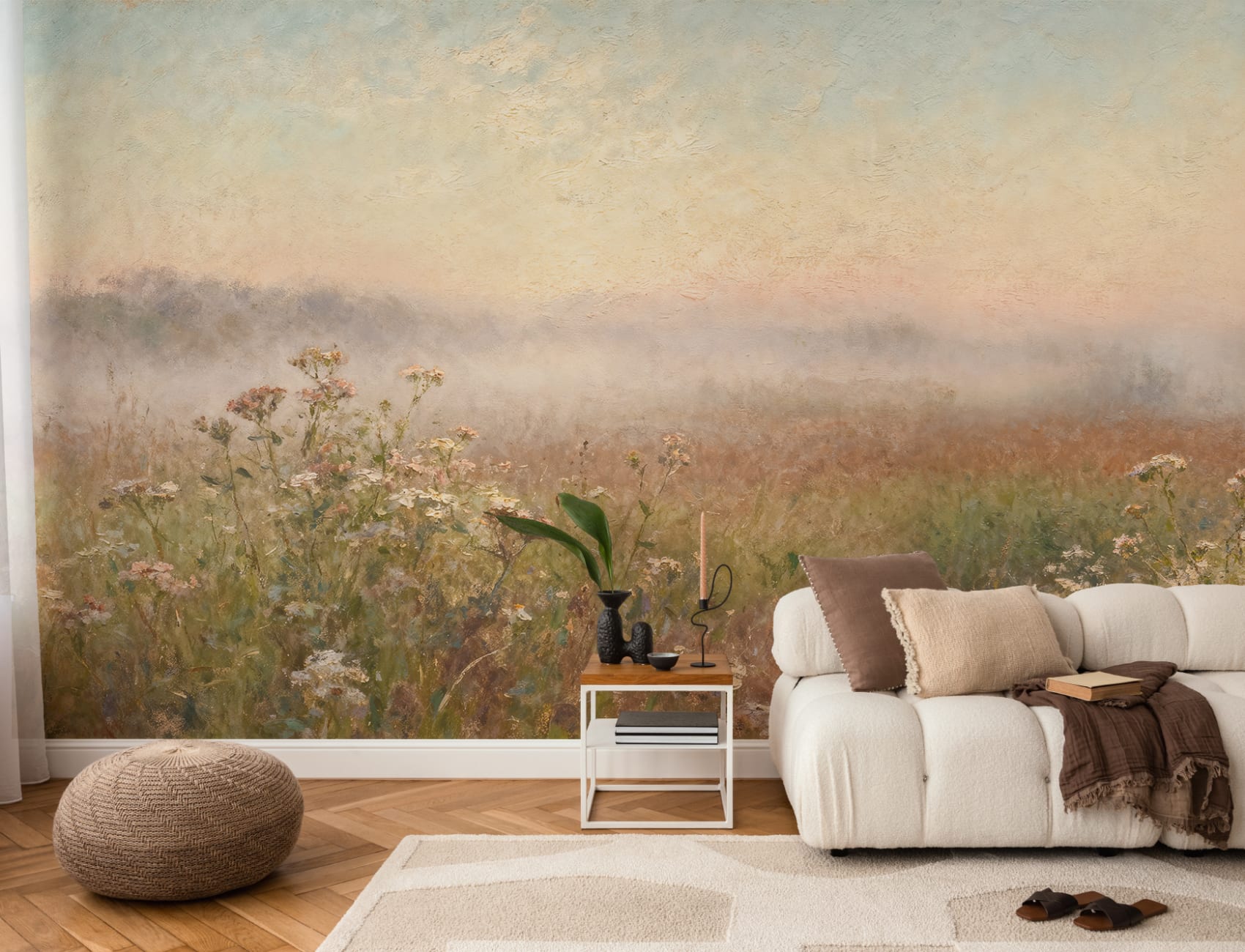 Multicolor Tranquil Meadow Landscape Wall Mural