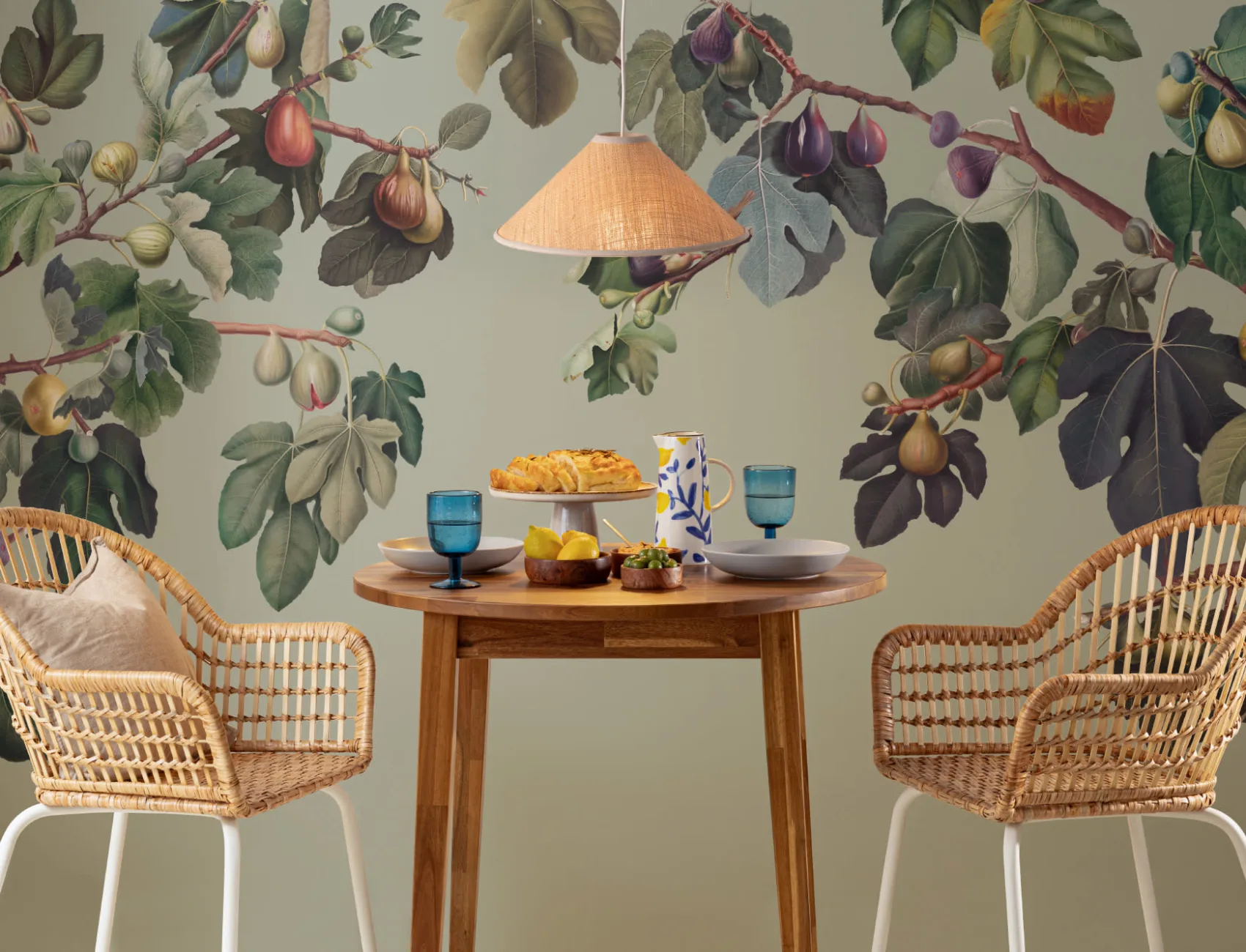 Vintage Green Botanical Fig Tree Wallpaper Mural