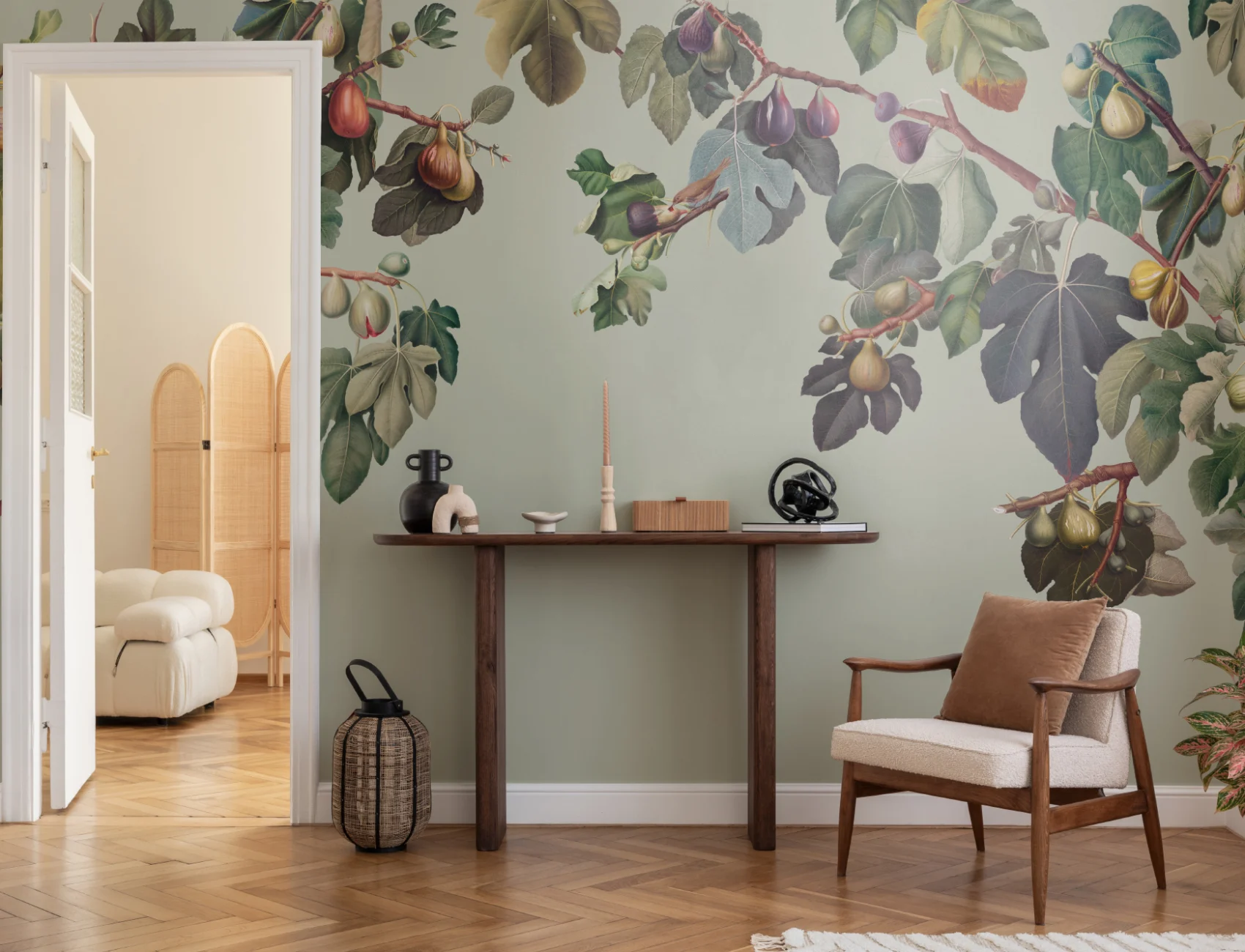 Vintage Green Botanical Fig Tree Wallpaper Mural