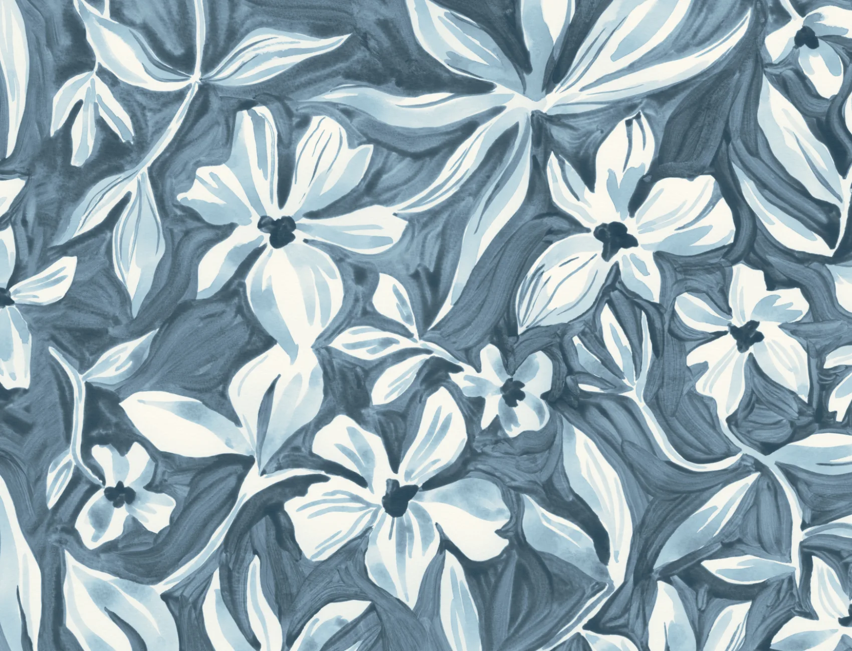 Blue Floral Elegant Botanical Design Wall Mural