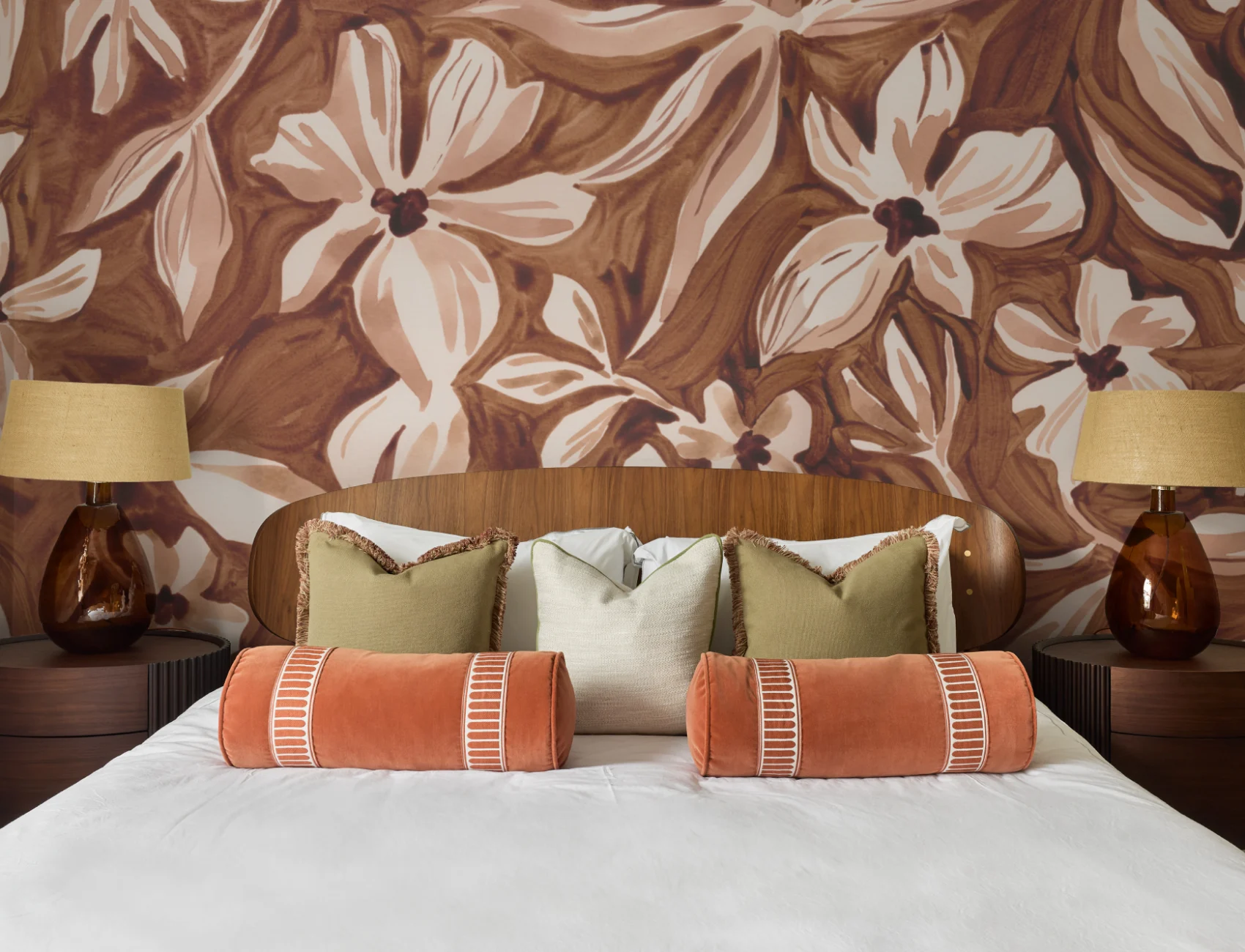 Mural com padrão botânico floral castanho elegante
