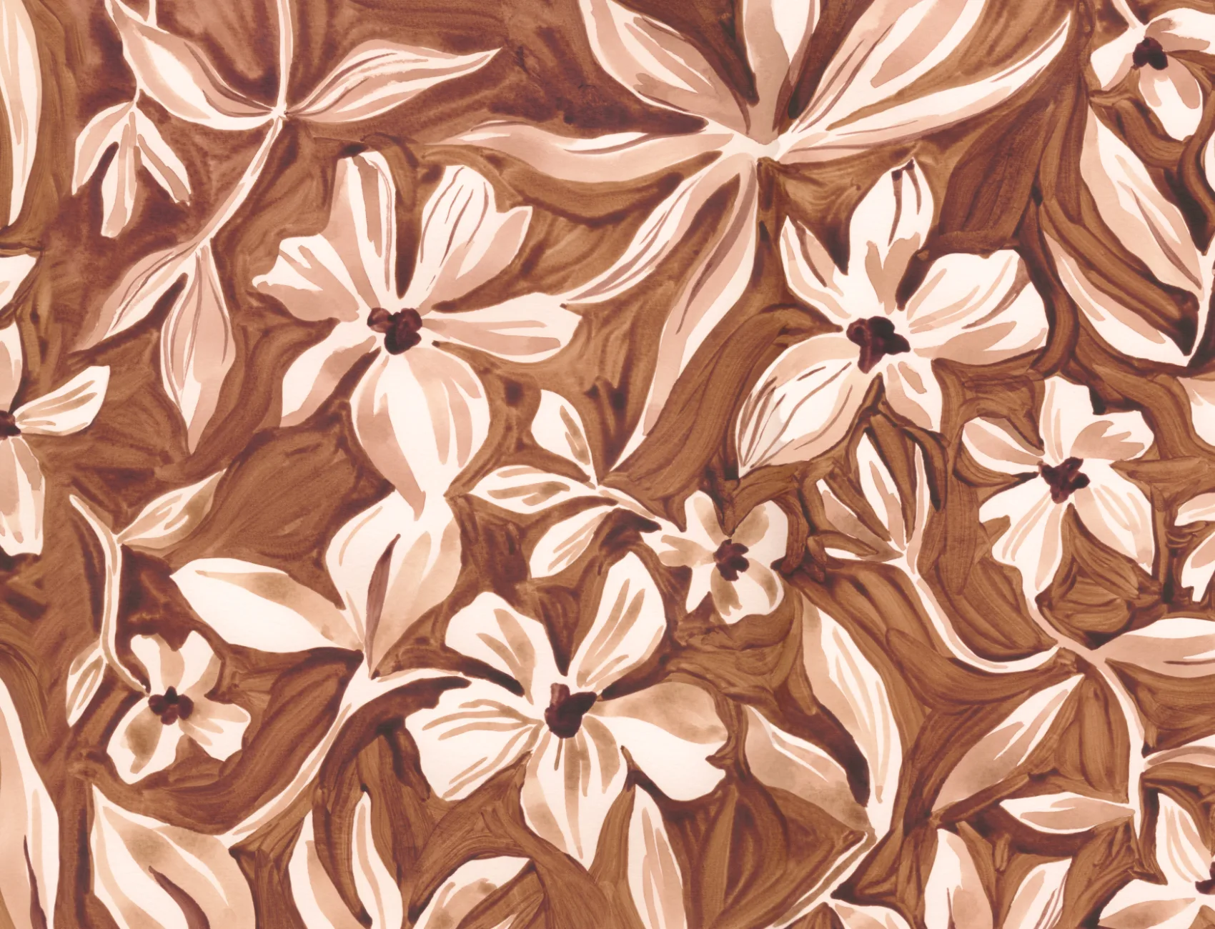 Mural com padrão botânico floral castanho elegante