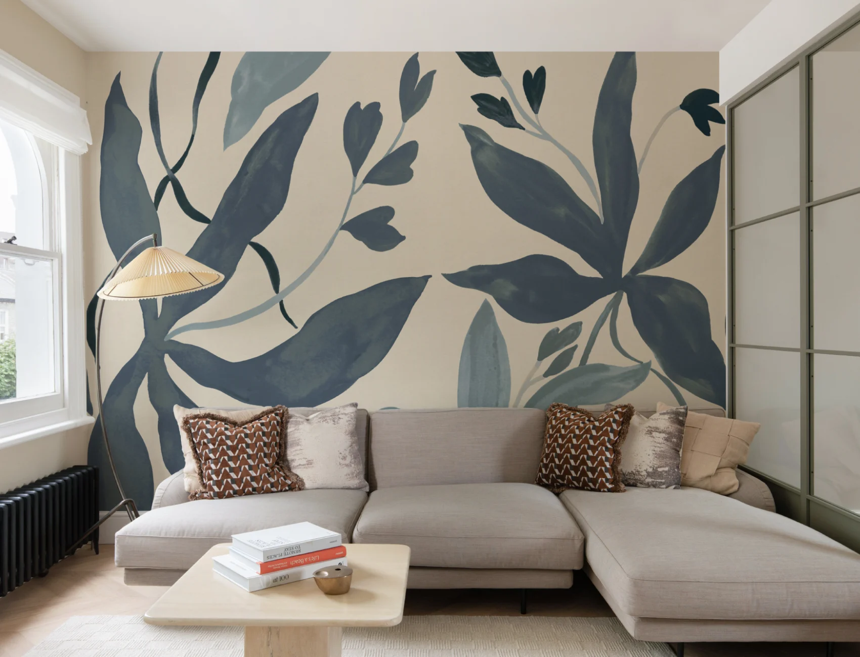 Blue Botanical Elegant Leaf Design Mural