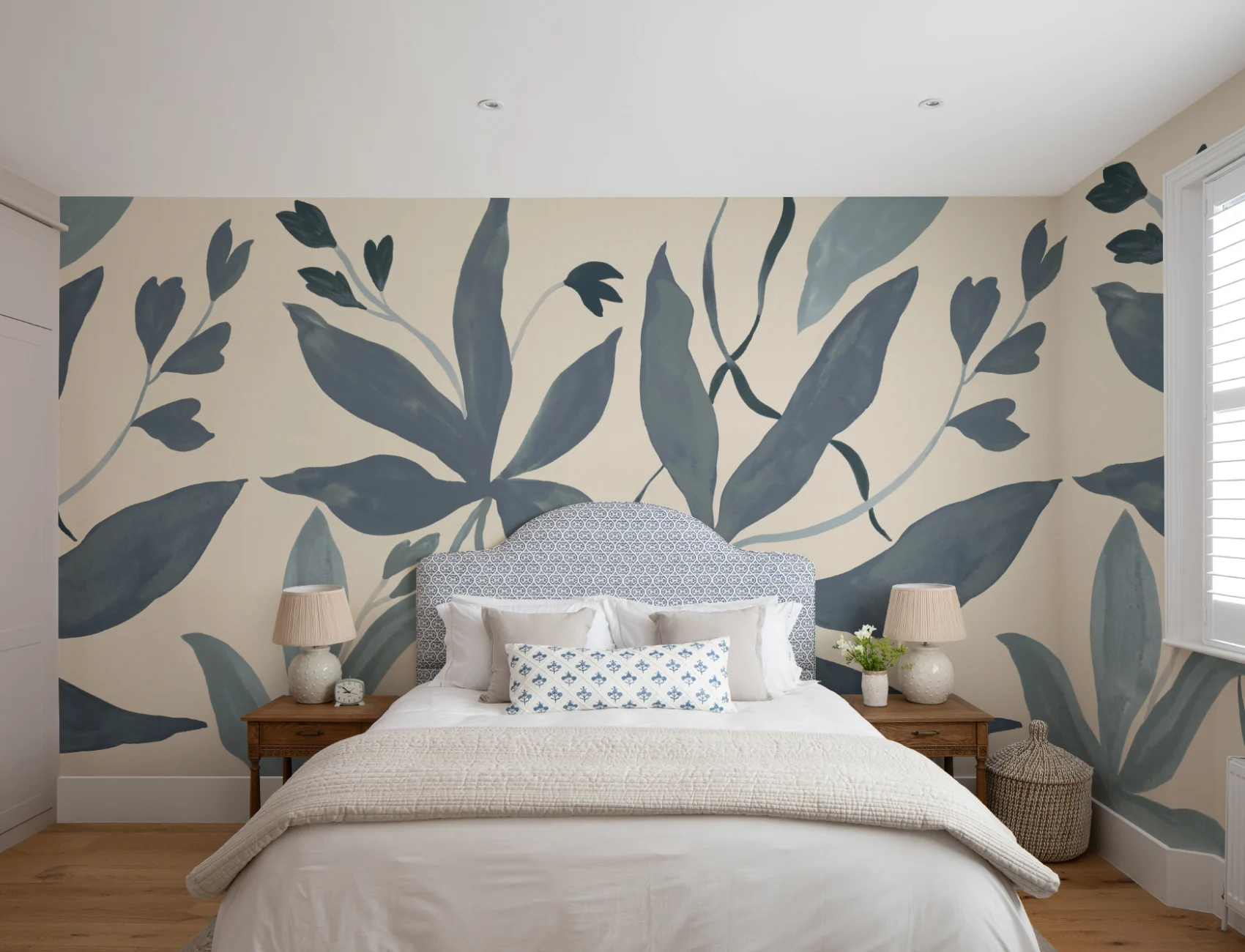 Blue Botanical Elegant Leaf Design Mural