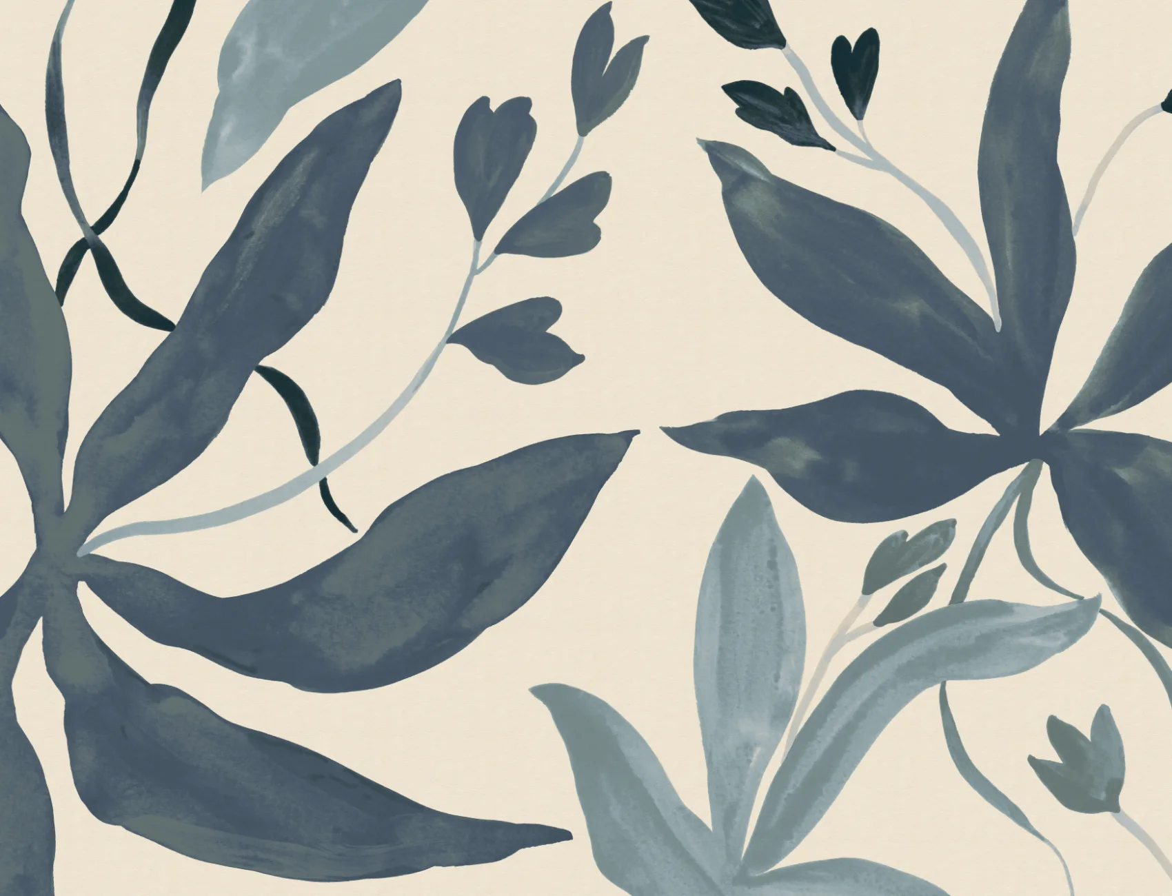 Blue Botanical Elegant Leaf Design Mural