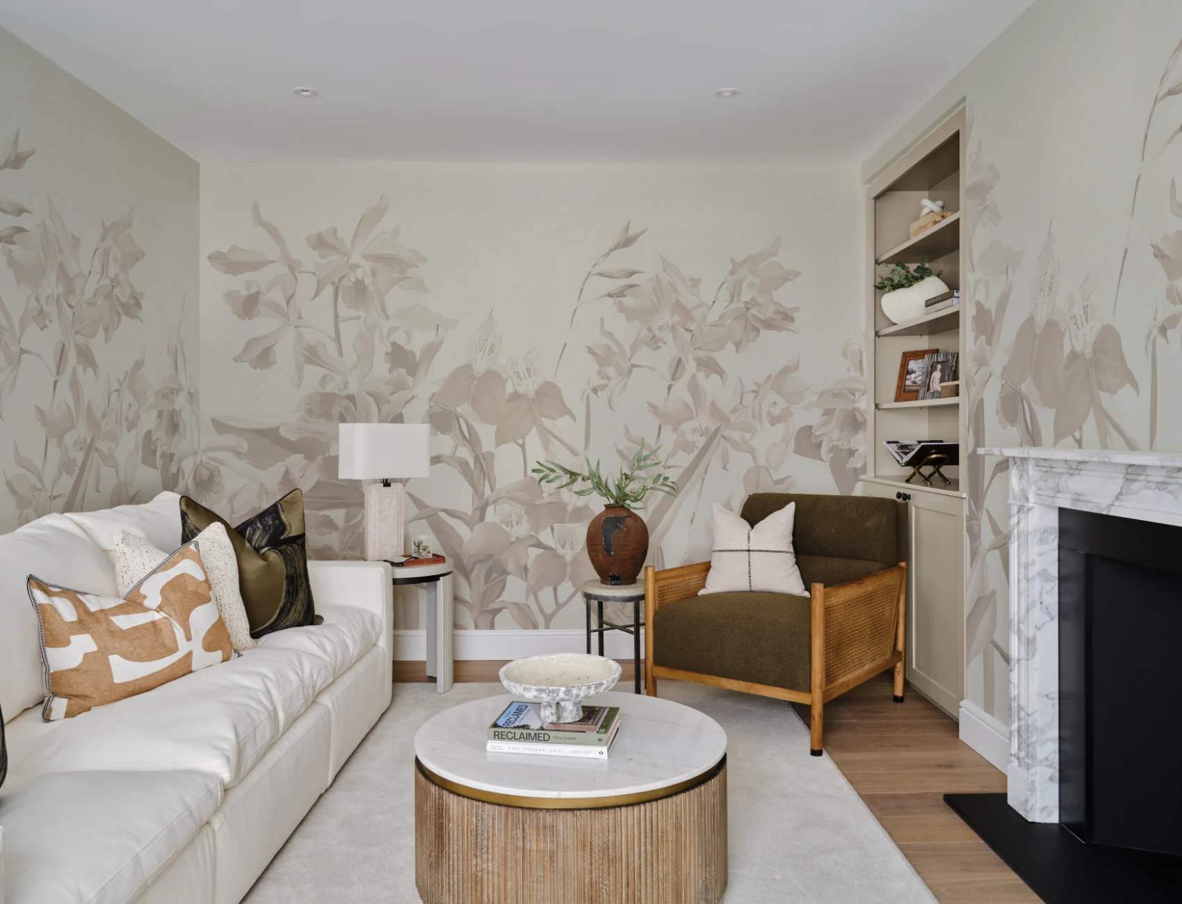 Beige Orchid Garden Elegant Floral Atmosphere Mural