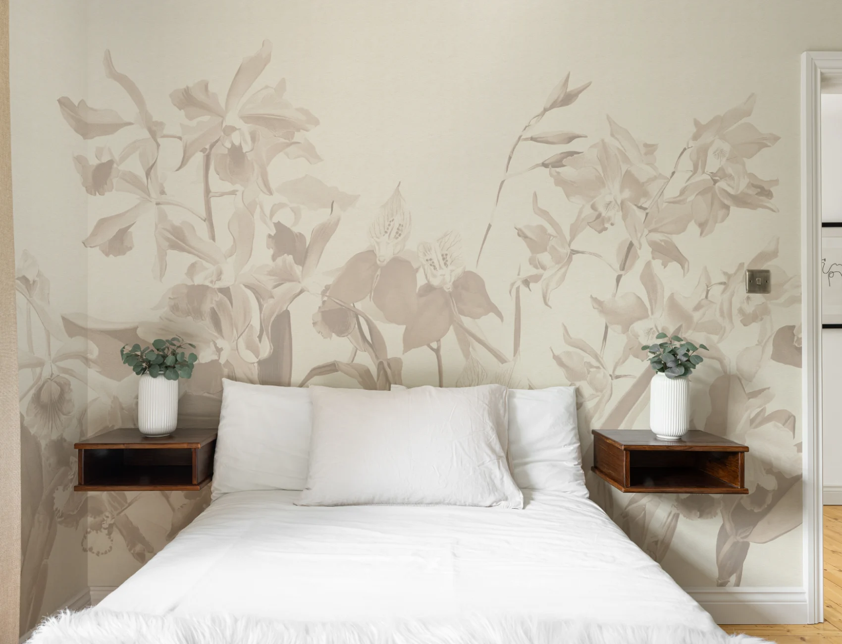 Beige Orchid Garden Elegant Floral Atmosphere Mural