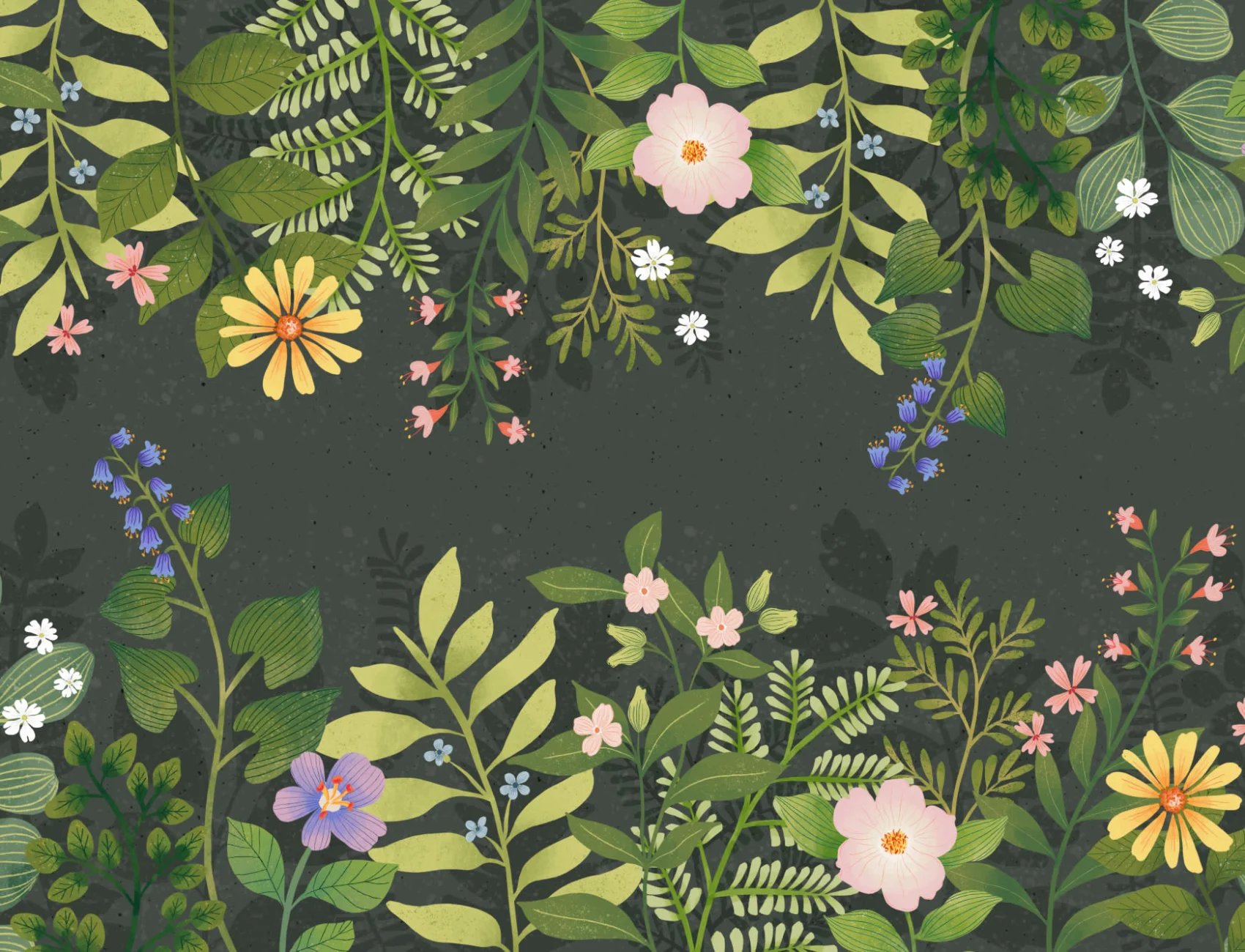 Mörk blommig trädgård fototapet