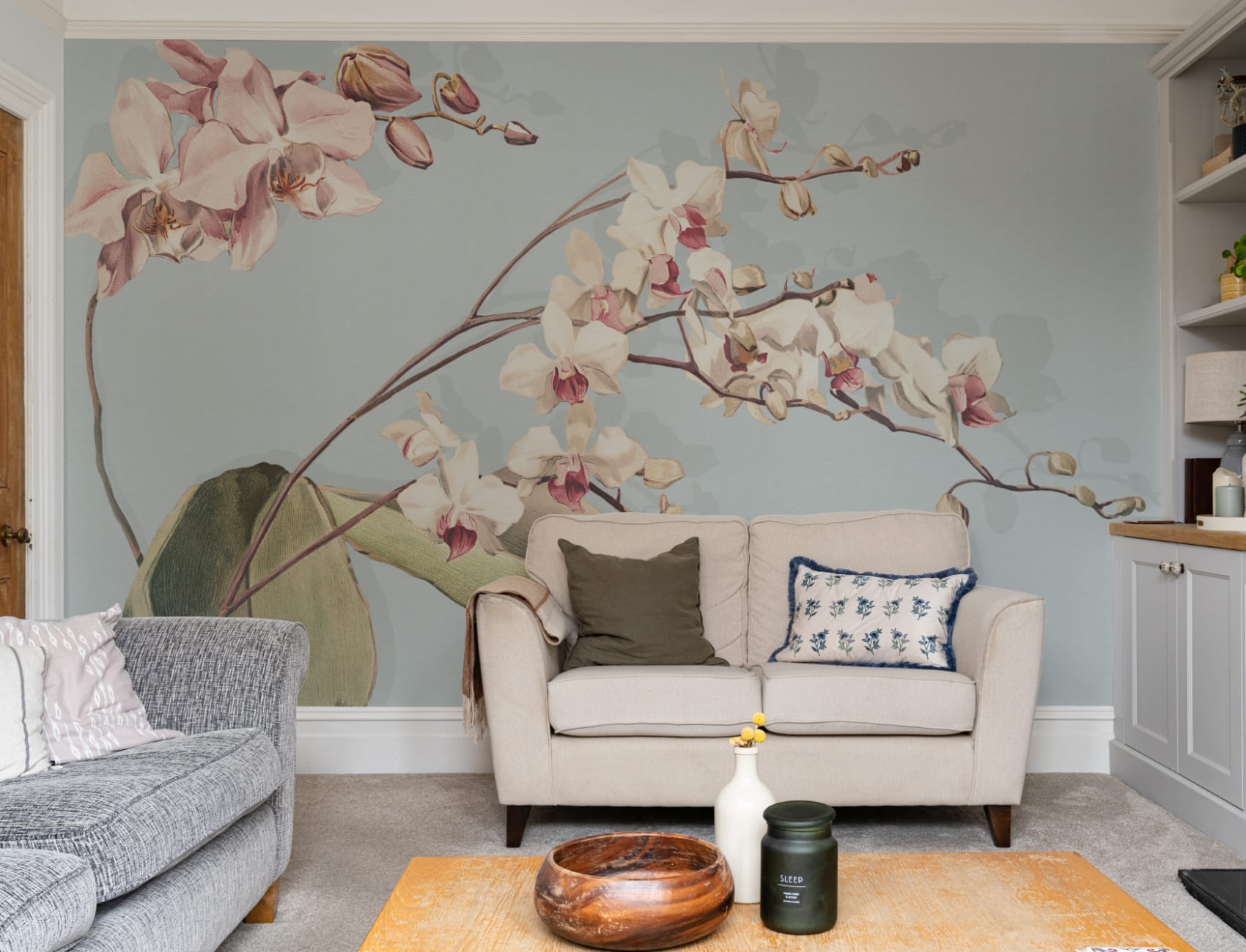 Blue Botanical Orchid Elegance Floral Nature Mural