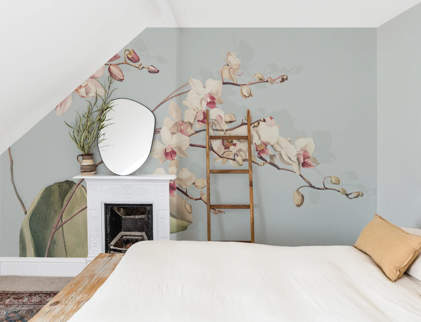 Blue Botanical Orchid Elegance Floral Nature Mural