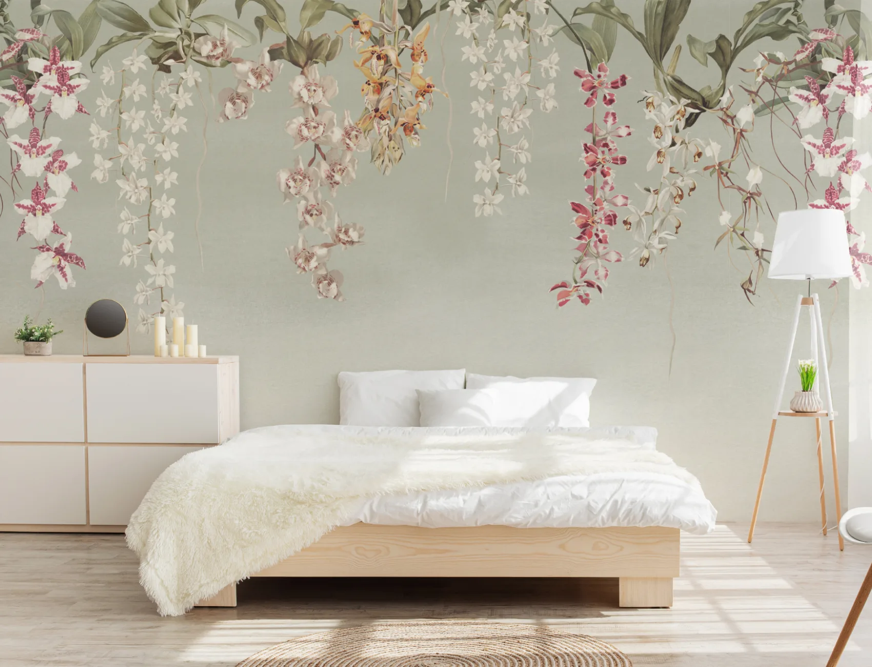 Green Orchid Botanical Floral Multicolor Wall Mural