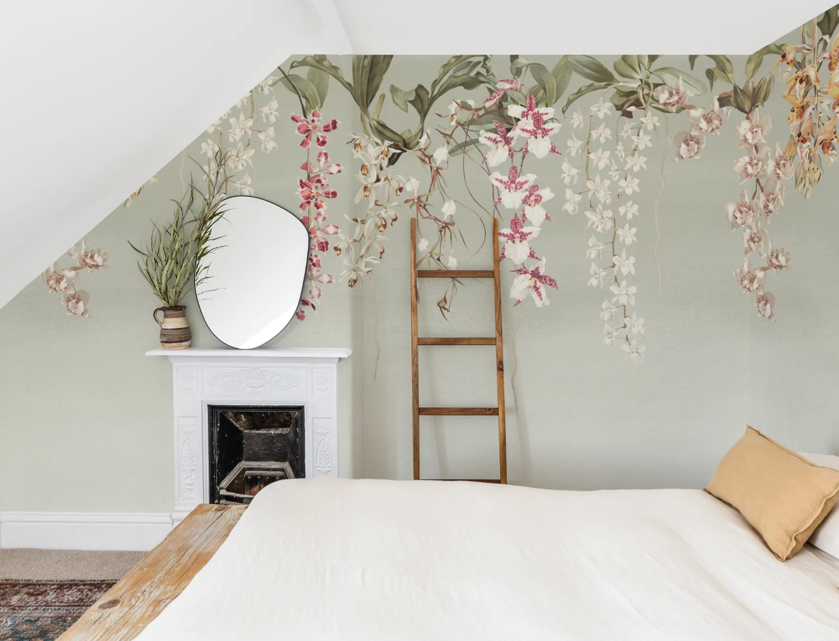 Green Orchid Botanical Floral Multicolor Wall Mural