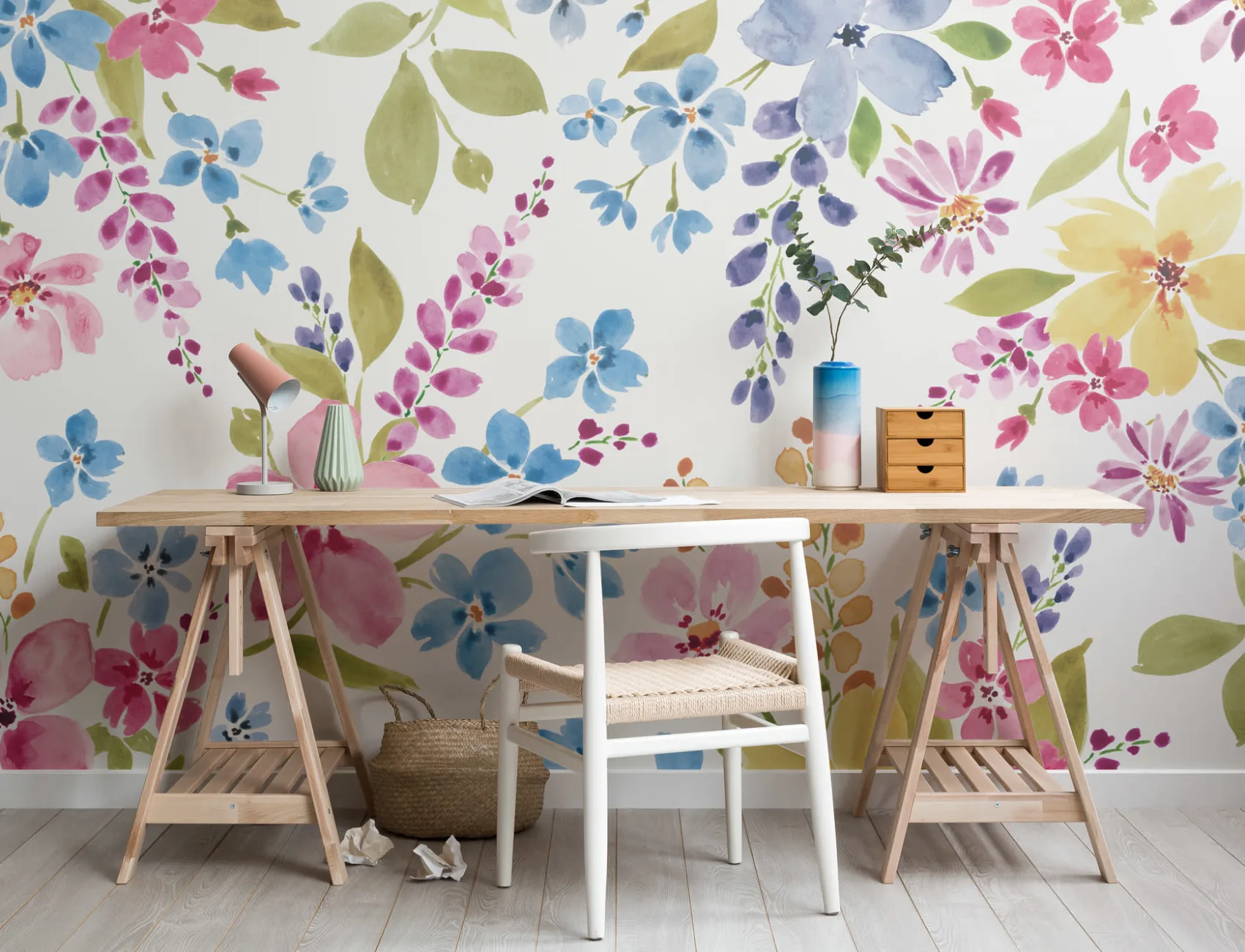 Bunte Aquarell Blumen Fototapete
