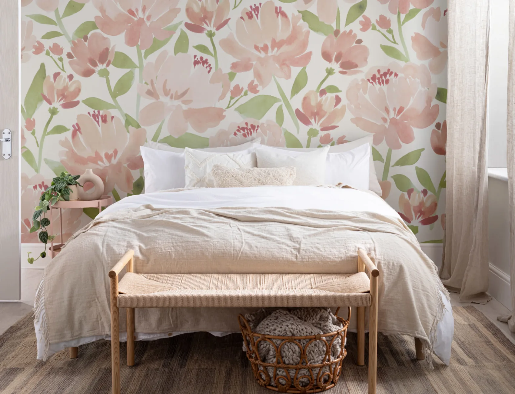 Painted Watercolor Peonies Mural