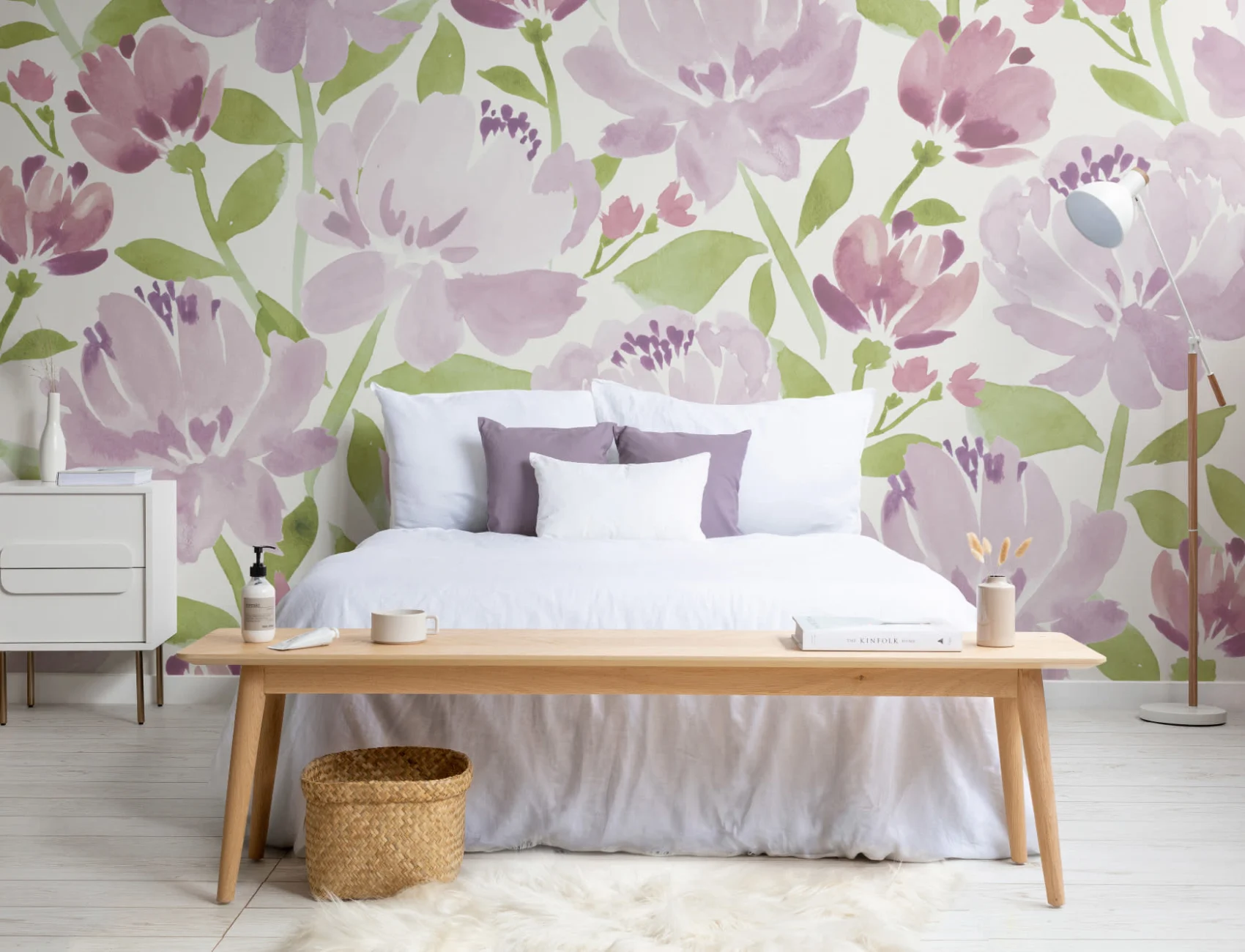 Purple Watercolor Peonies Wall Mural